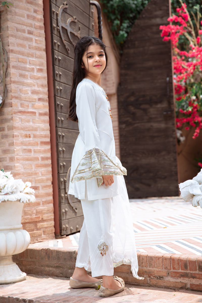 Ivana Luxury Silk Mummy & Me Girls White Outfit DV02K - Desi Posh
