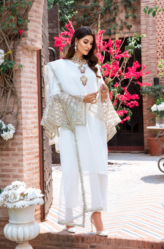 Ivana Luxury Silk Mummy & Me Ladies White Outfit DV02 - Desi Posh