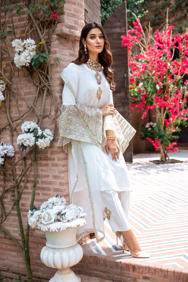 Ivana Luxury Silk Mummy & Me Ladies White Outfit DV02 - Desi Posh