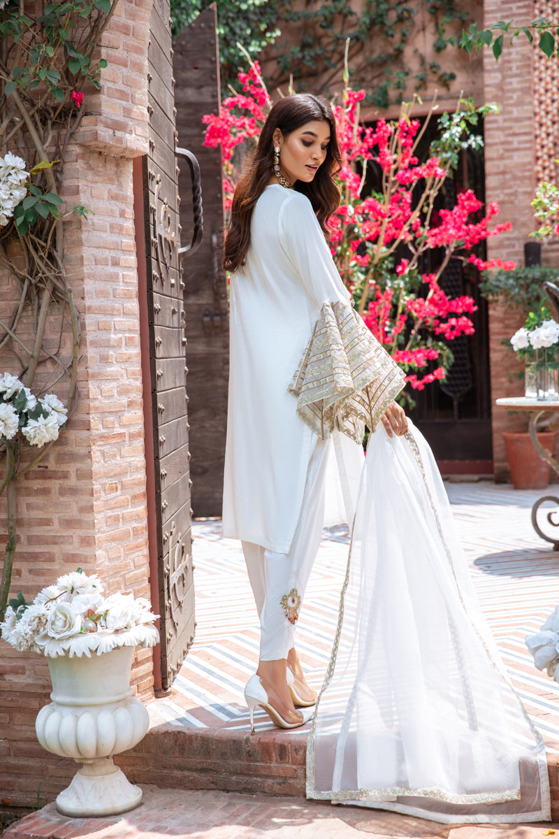 Ivana Luxury Silk Mummy & Me Ladies White Outfit DV02 - Desi Posh