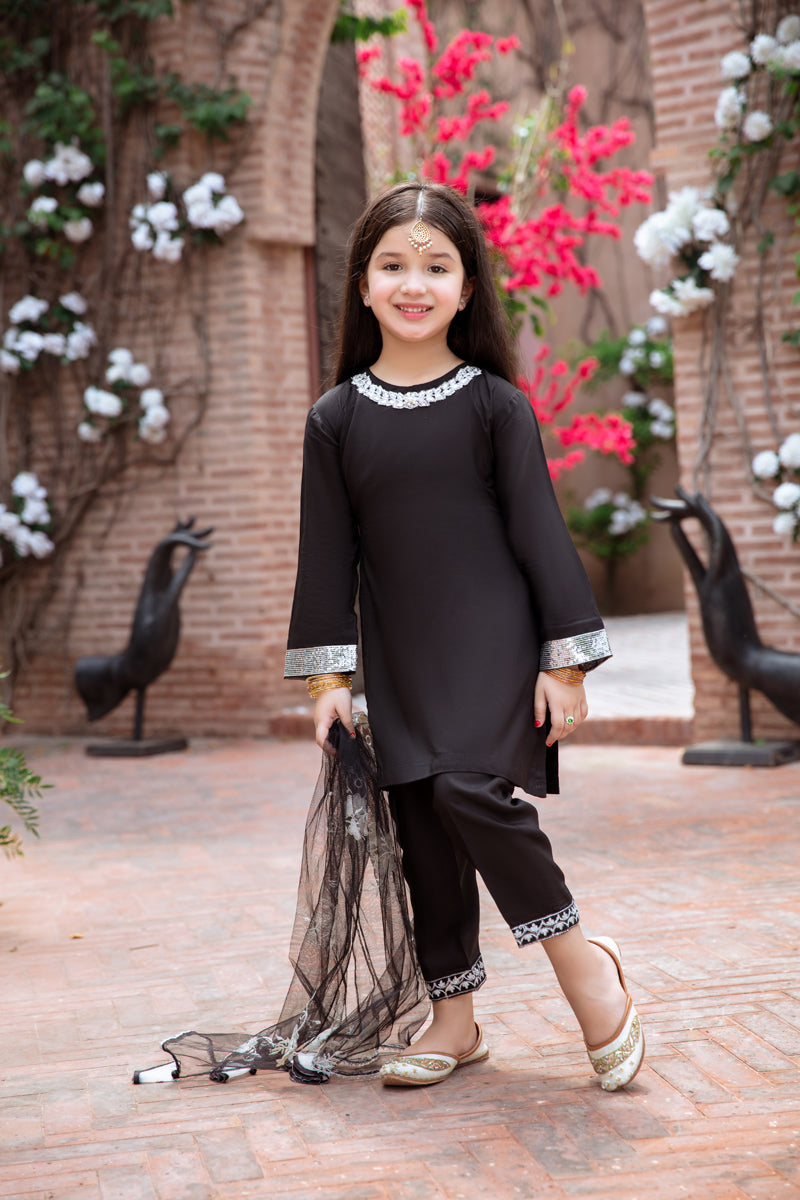 Ivana Luxury Silk Mummy & Me Girls Black Outfit DV01K - Desi Posh