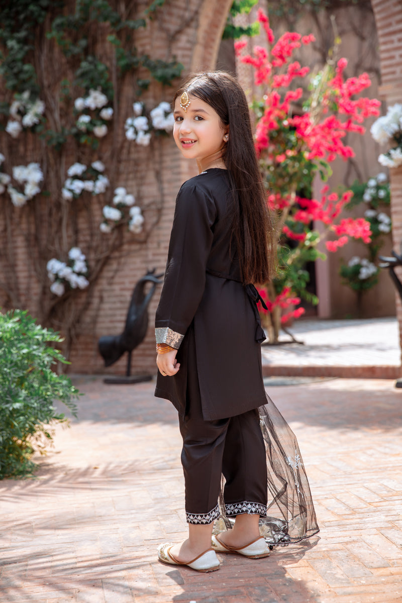 Ivana Luxury Silk Mummy & Me Girls Black Outfit DV01K - Desi Posh