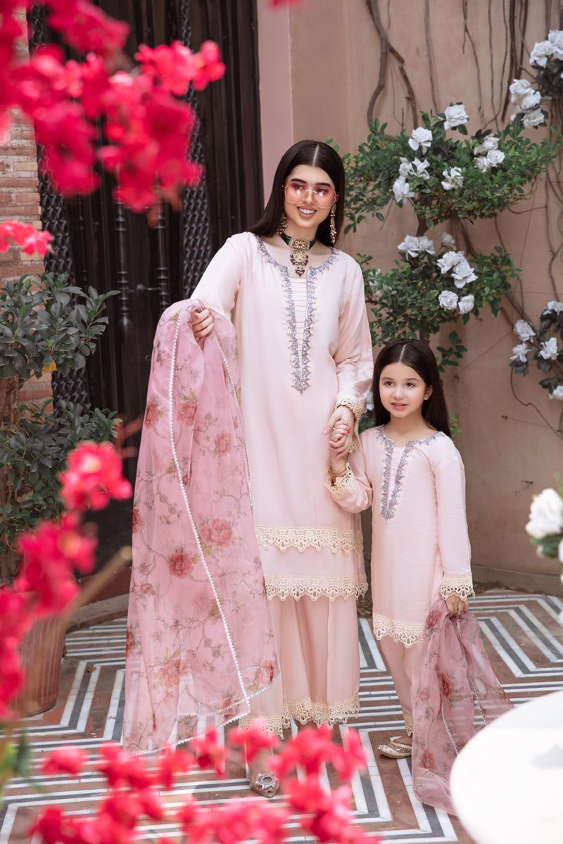 Ivana Luxury Silk Mummy & Me Girls Pink Outfit DV03K - Desi Posh
