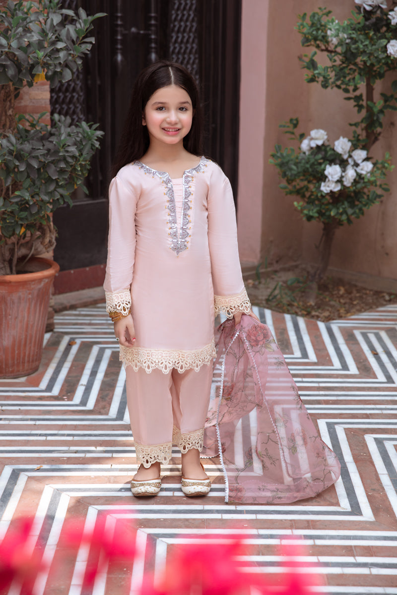 Ivana Luxury Silk Mummy & Me Girls Pink Outfit DV03K - Desi Posh