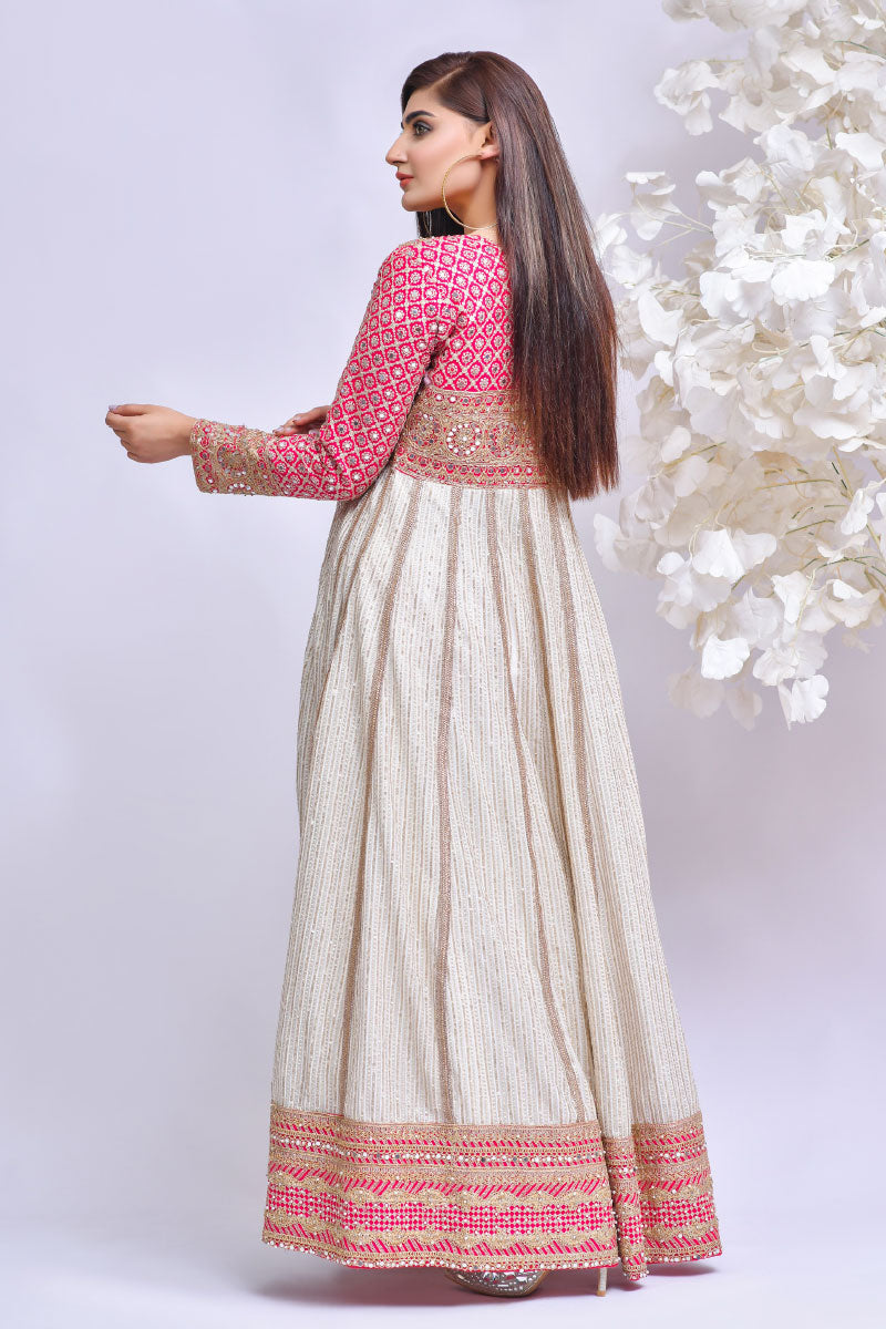Simrans Designer Formal Pink Ladies Long Gown Suit - Desi Posh