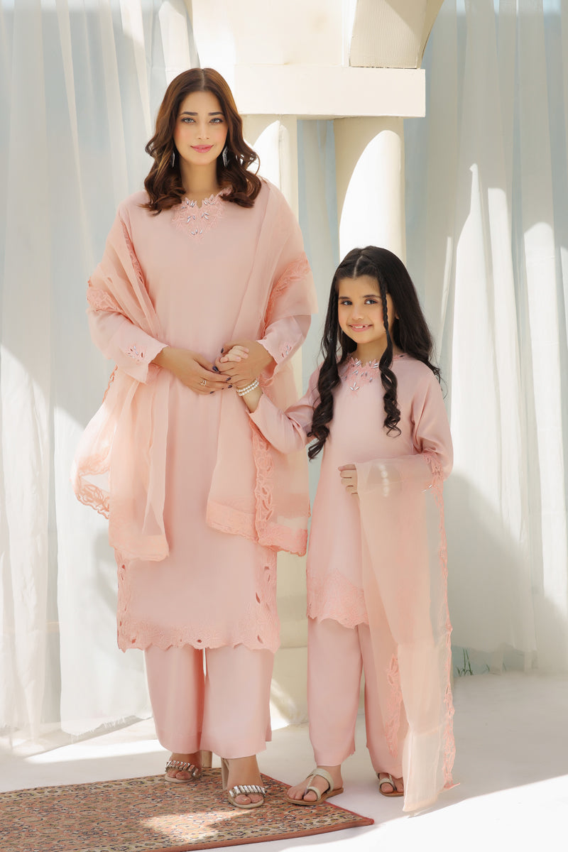 Desi Posh Pastels Mummy & Me Kids Eid suit Pale Pink - Desi Posh