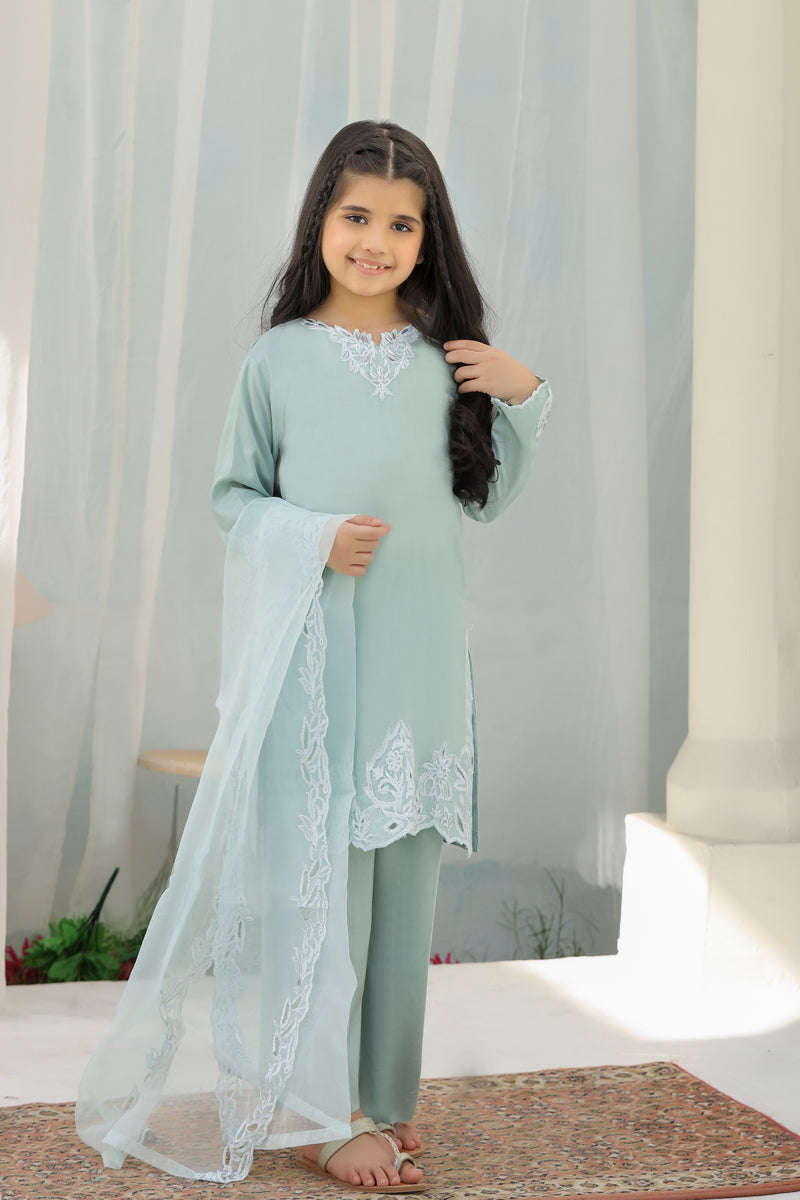 Desi Posh Pastels Mummy & Me Kids Eid suit Greeny Blue - Desi Posh