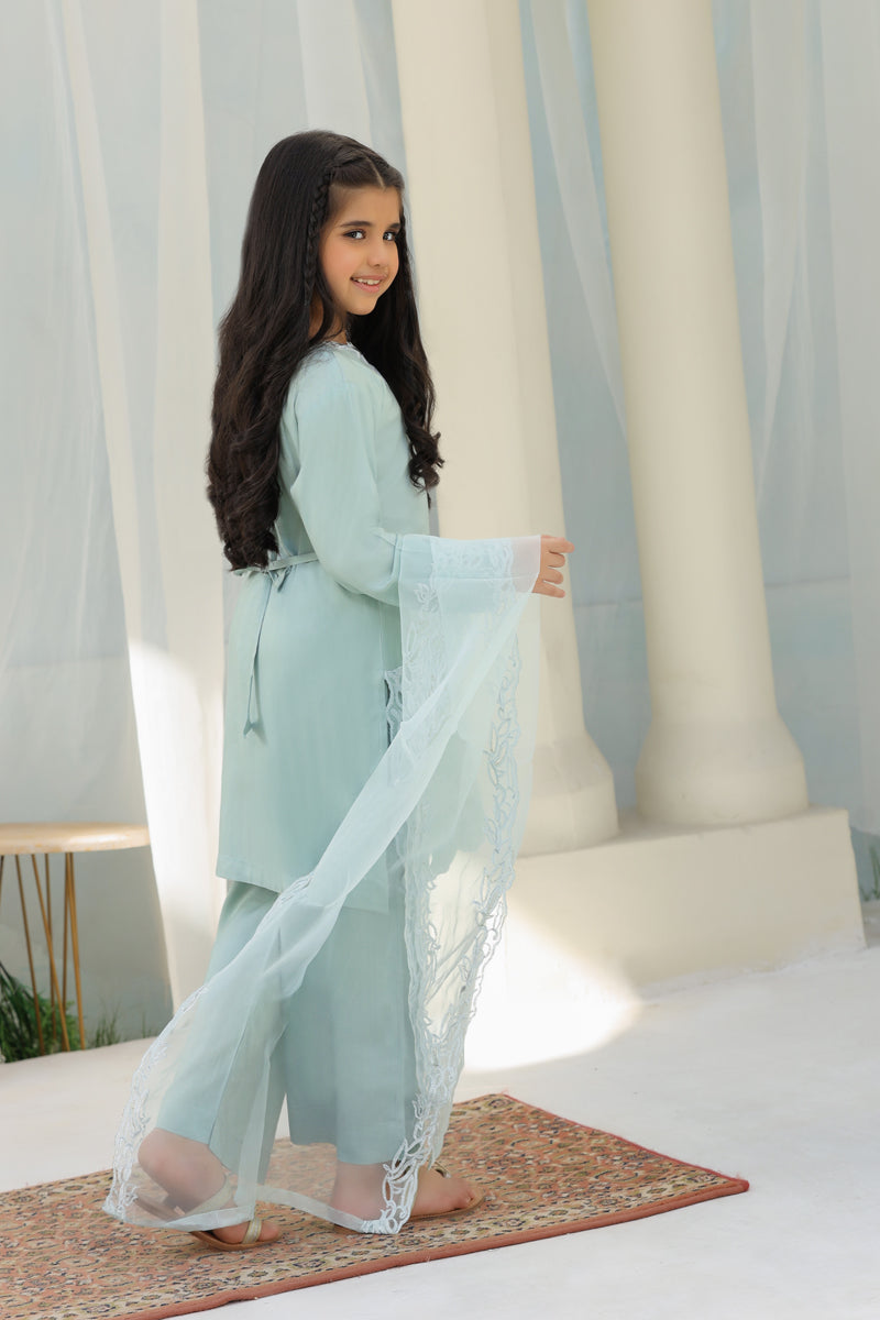 Desi Posh Pastels Mummy & Me Kids Eid suit Greeny Blue - Desi Posh