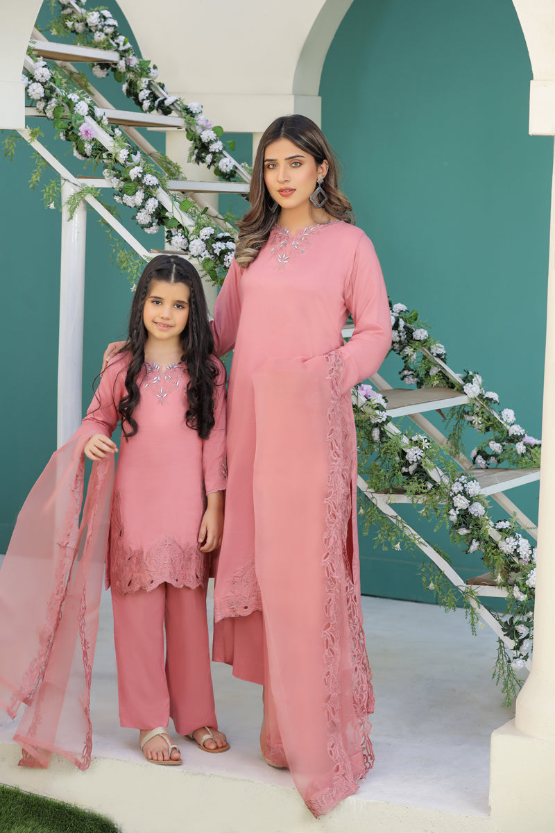 Desi Posh Pastels Mummy & Me Kids Eid suit pink - Desi Posh