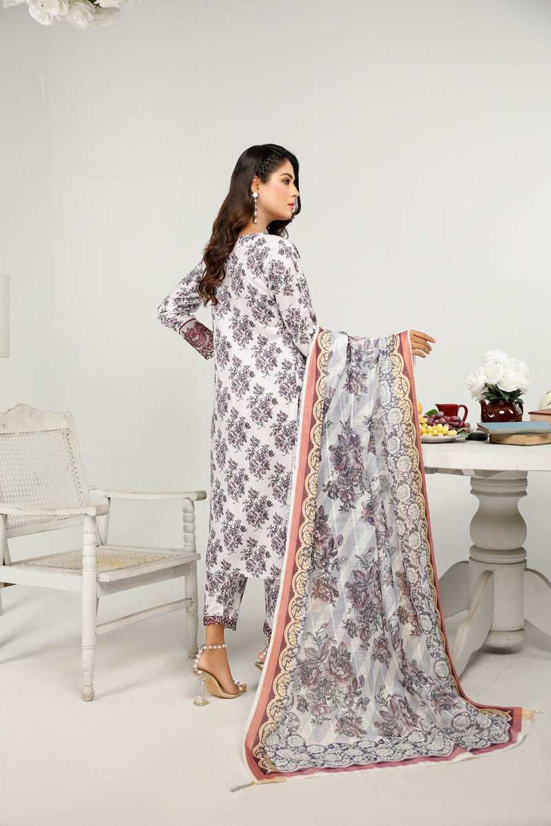 Floral Eid Suit With Digital Print Net Dupatta SHR3 - Desi Posh