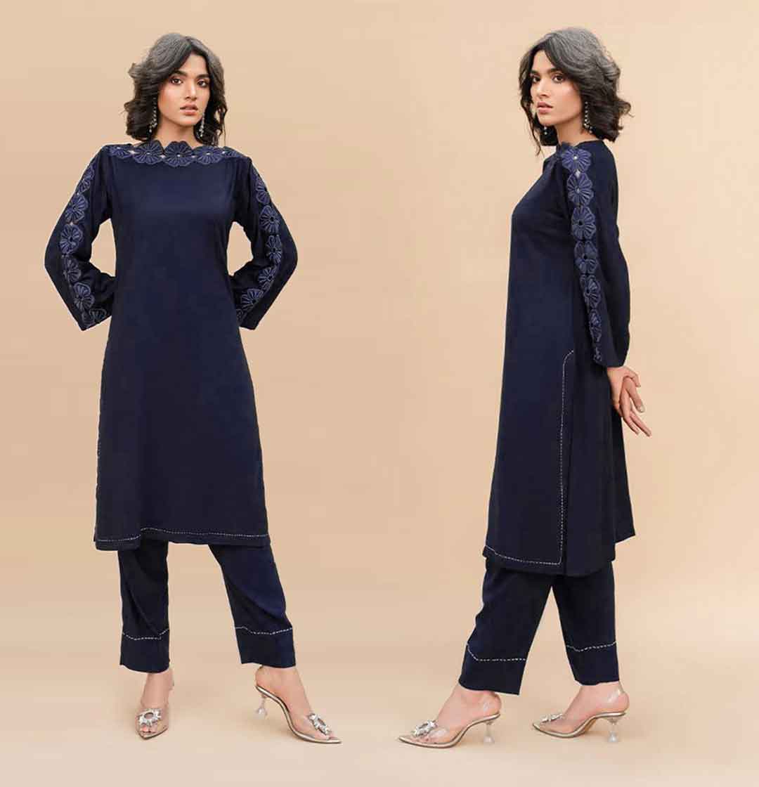 Desi Posh 3 Piece Flower Embroidery Blue Suit - Desi Posh