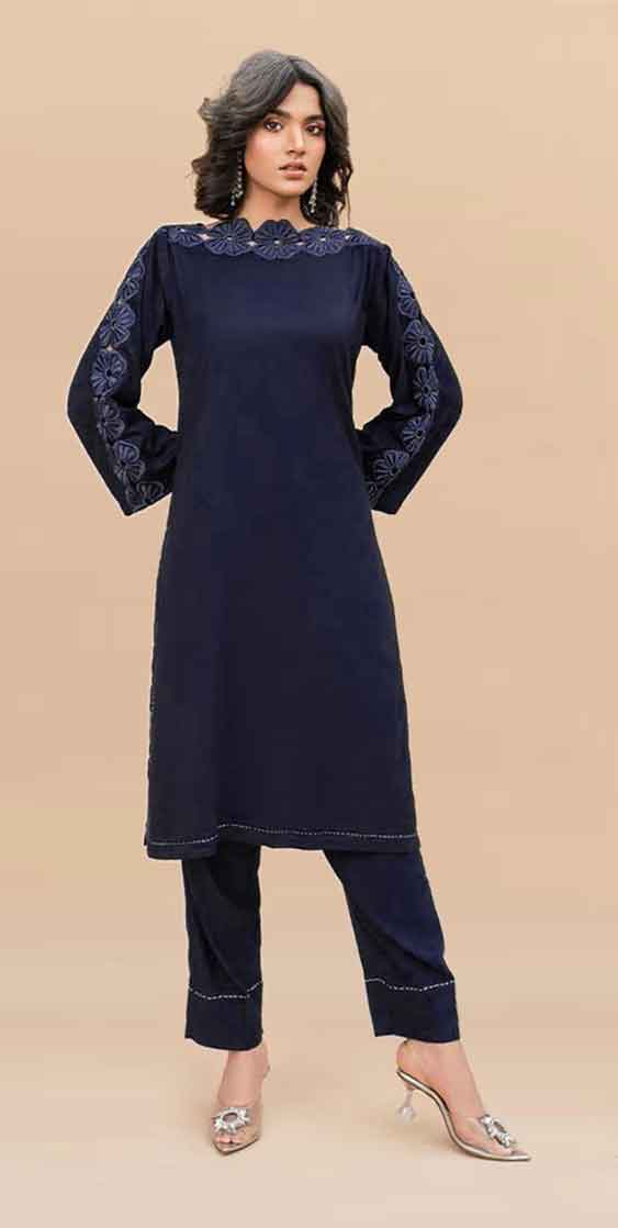 Desi Posh 3 Piece Flower Embroidery Blue Suit - Desi Posh