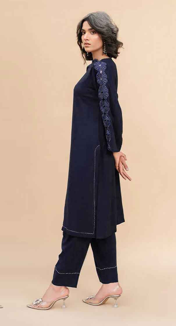 Desi Posh 3 Piece Flower Embroidery Blue Suit - Desi Posh