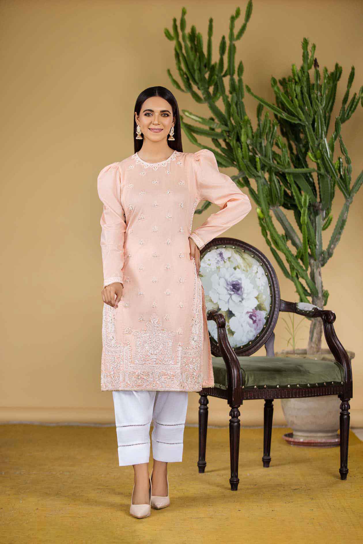 Ethnic PK Ladies Lawn Pearl Embroidered Kurti Eth312P - Desi Posh