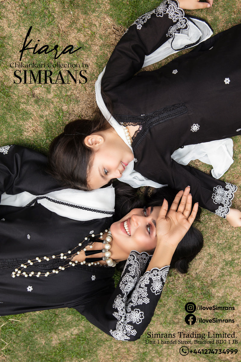 Simrans Mummy & Me Girls Chikan Kari Black Suit - Desi Posh