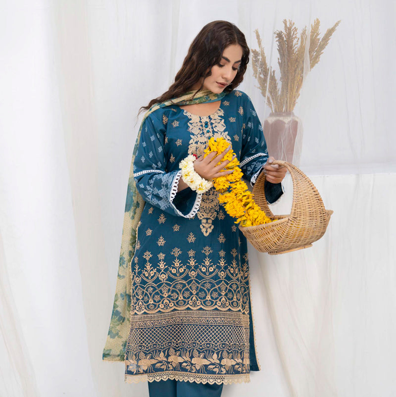 Munira Chikan Kari Lawn Outfit with Chiffon Dupatta MSL03 - Desi Posh