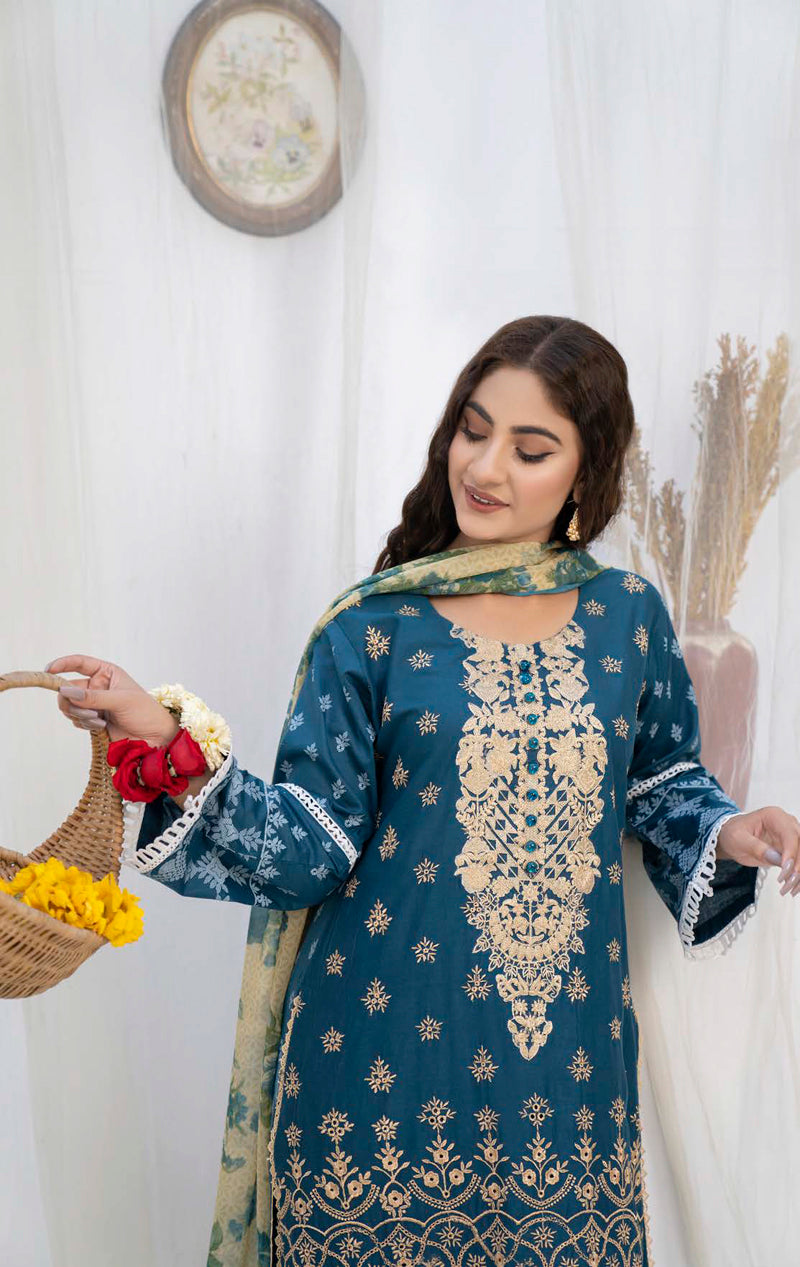 Munira Chikan Kari Lawn Outfit with Chiffon Dupatta MSL03 - Desi Posh