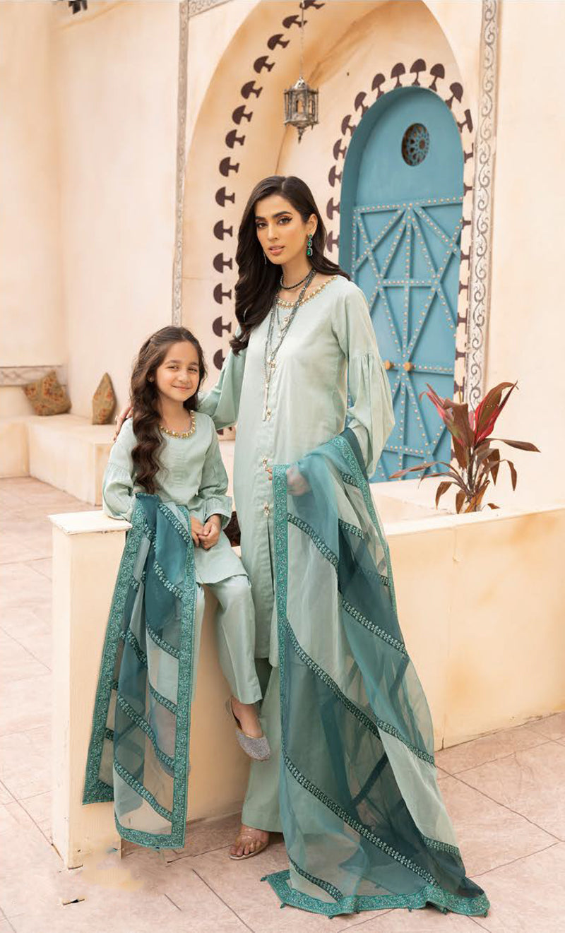 Ally's Mummy & Me Ready Made Jacquard Girls Eid Suit AL641K - Desi Posh