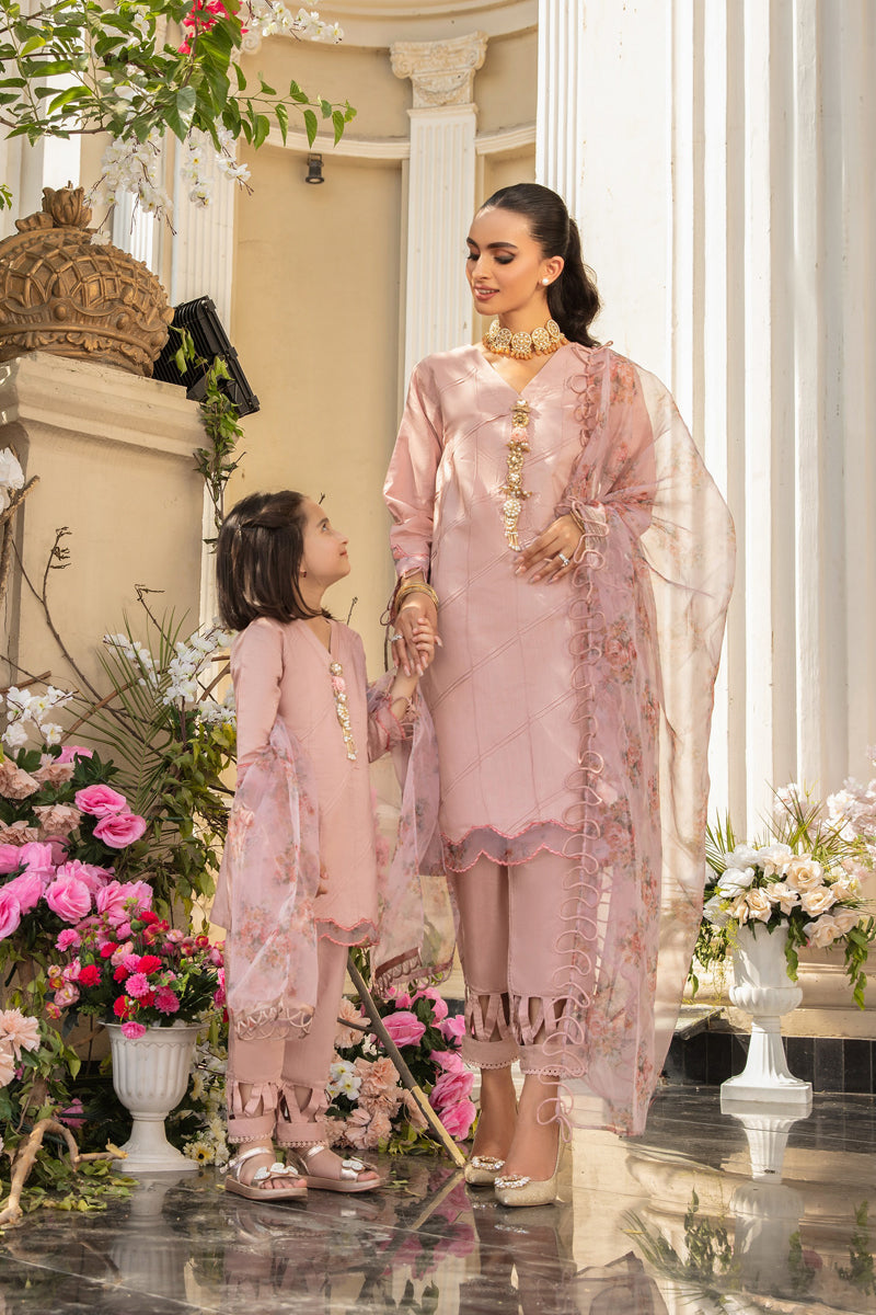Ivana Luxury Silk Mummy & Me Girls Pink Outfit 2312K - Desi Posh