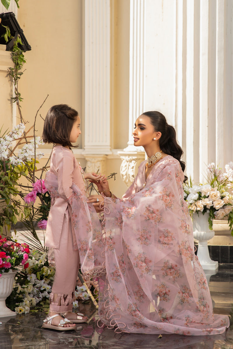 Ivana Luxury Silk Mummy & Me Girls Pink Outfit 2312K - Desi Posh