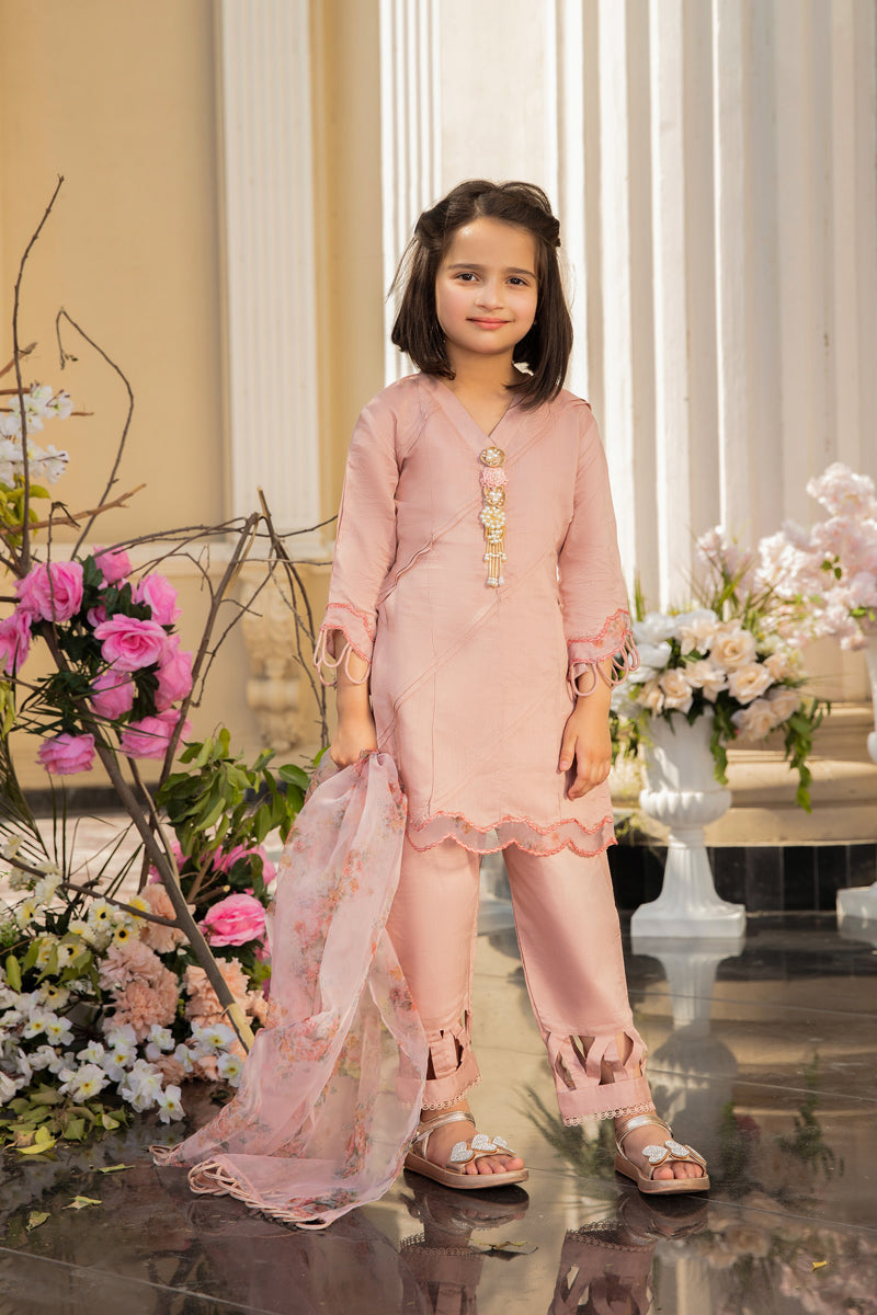 Ivana Luxury Silk Mummy & Me Girls Pink Outfit 2312K - Desi Posh