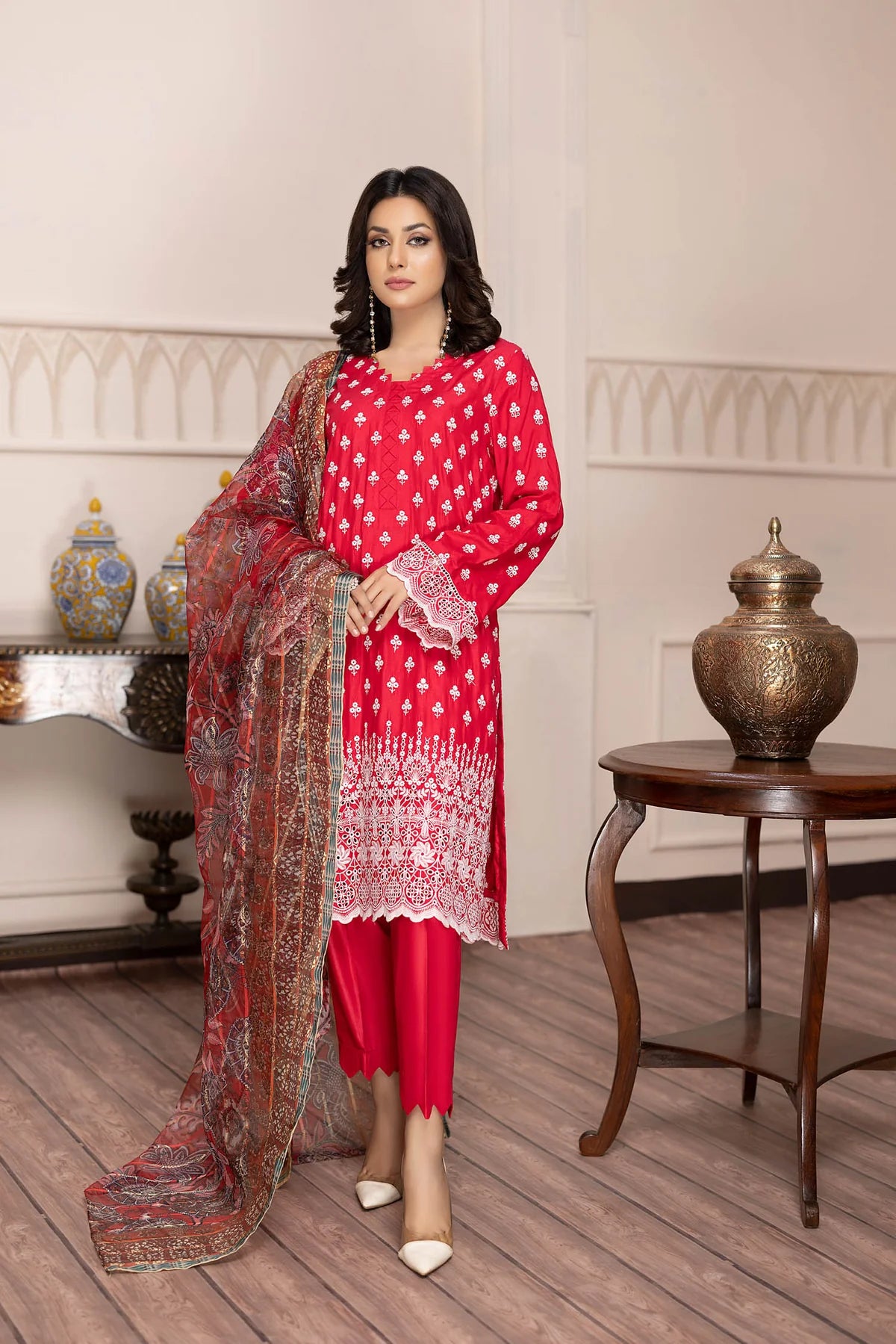 Adan's Libaas 3 Piece Shiffli Embroidered Linen D2 - Desi Posh