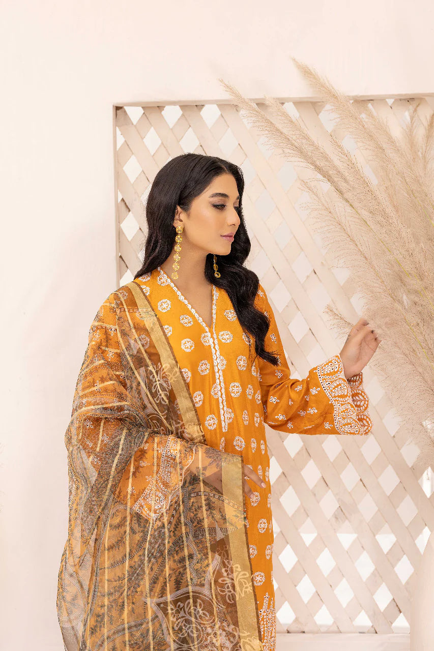 Adan's Libas 3 Piece Shiffli Embroidered Linen Glooming D4 - Desi Posh