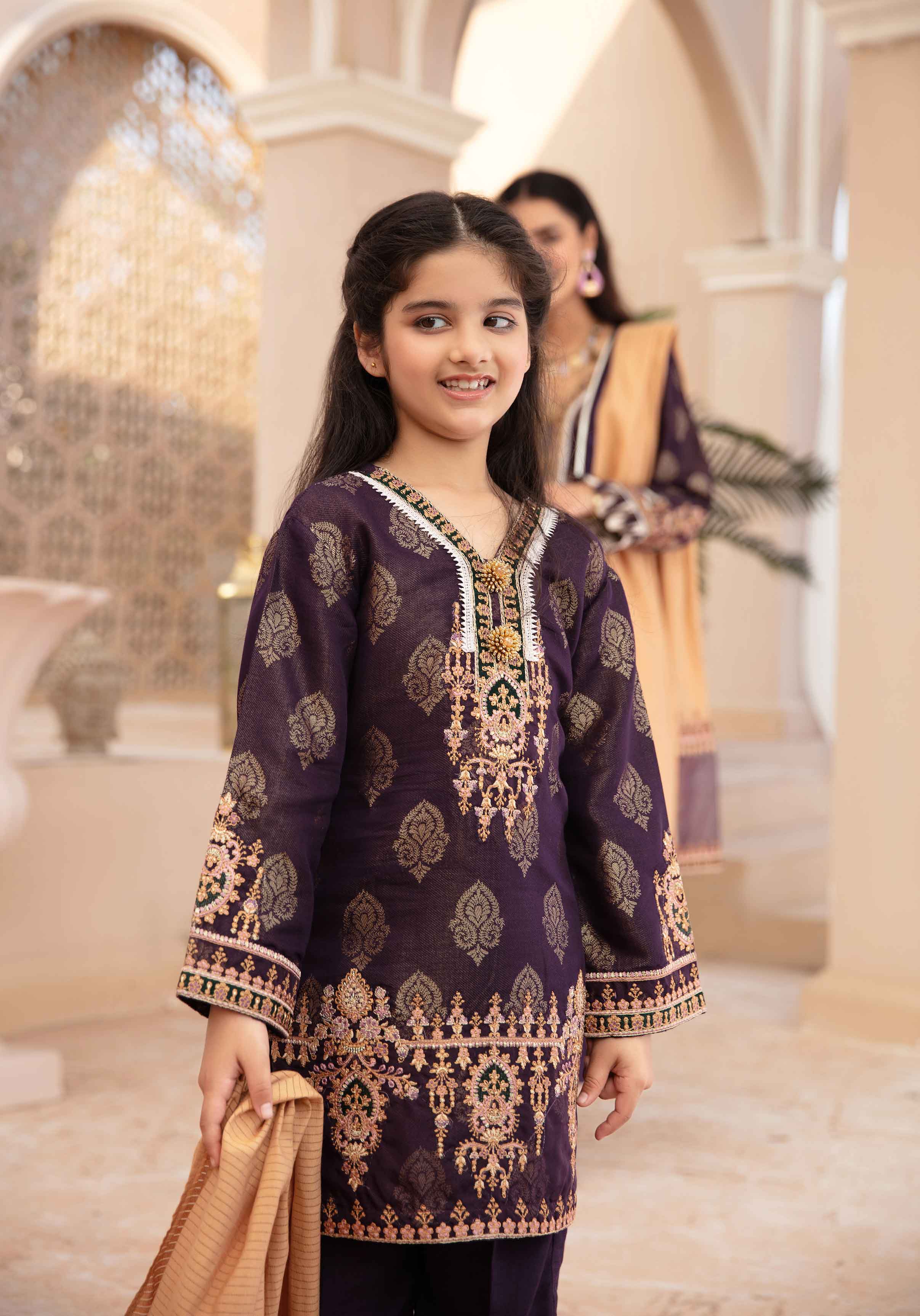 Afreen Girls Embroidered Jacquard Mummy & Me Outfit RCH09K Desi Posh