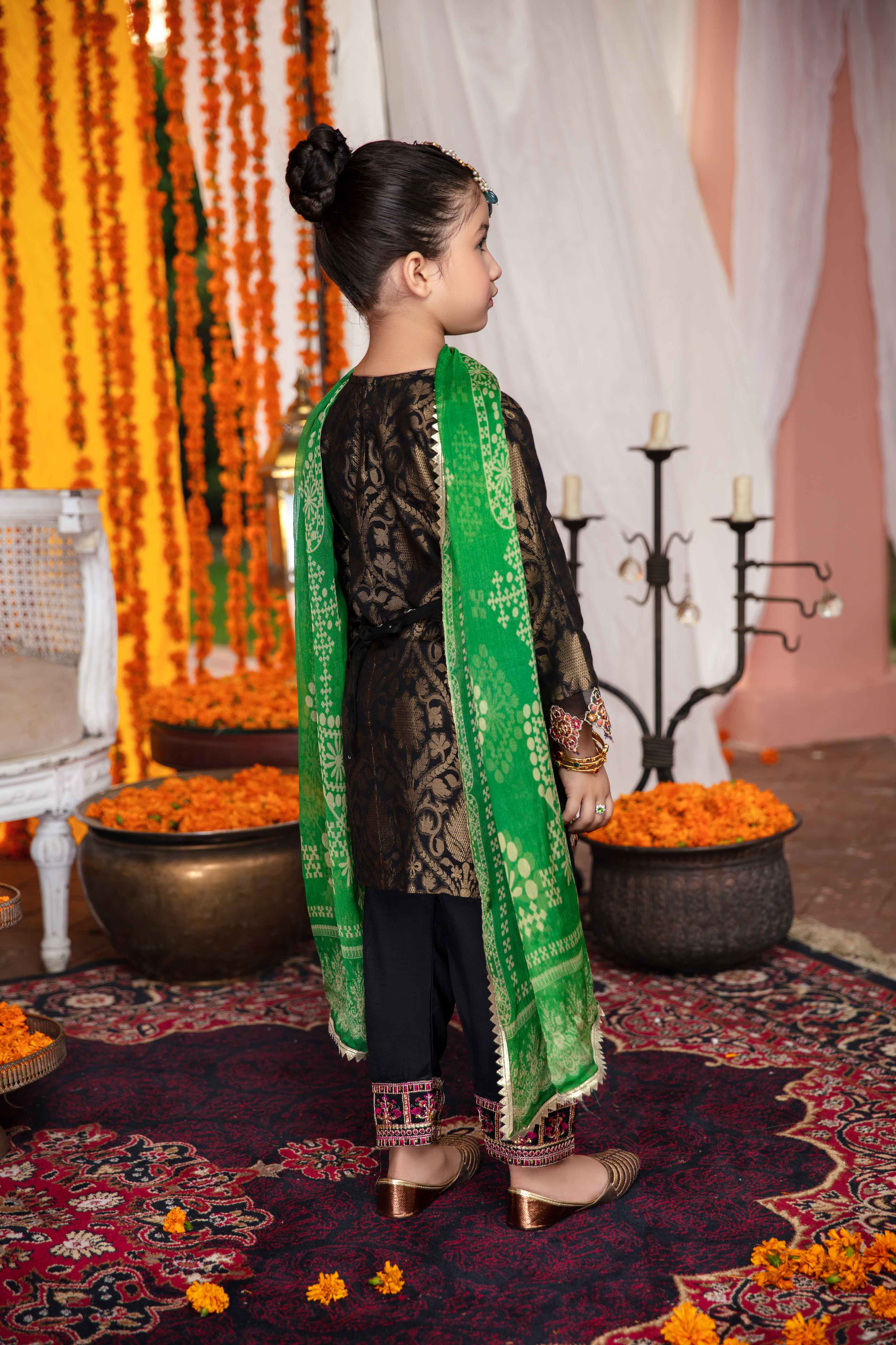 Ivana Girls Black Jacquard Mummy & Me Outfit 3145K - Desi Posh