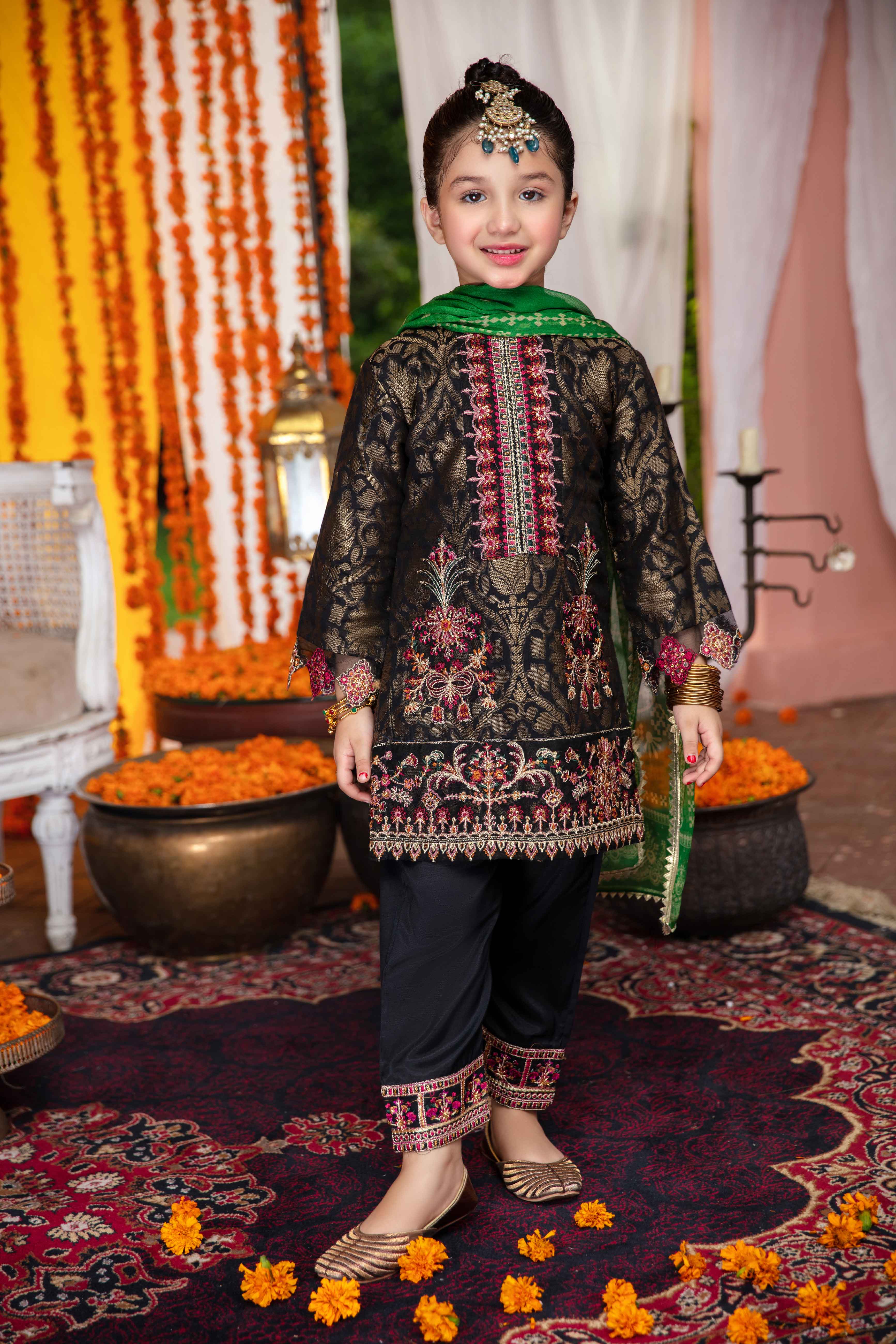 Ivana Girls Black Jacquard Mummy & Me Outfit 3145K - Desi Posh