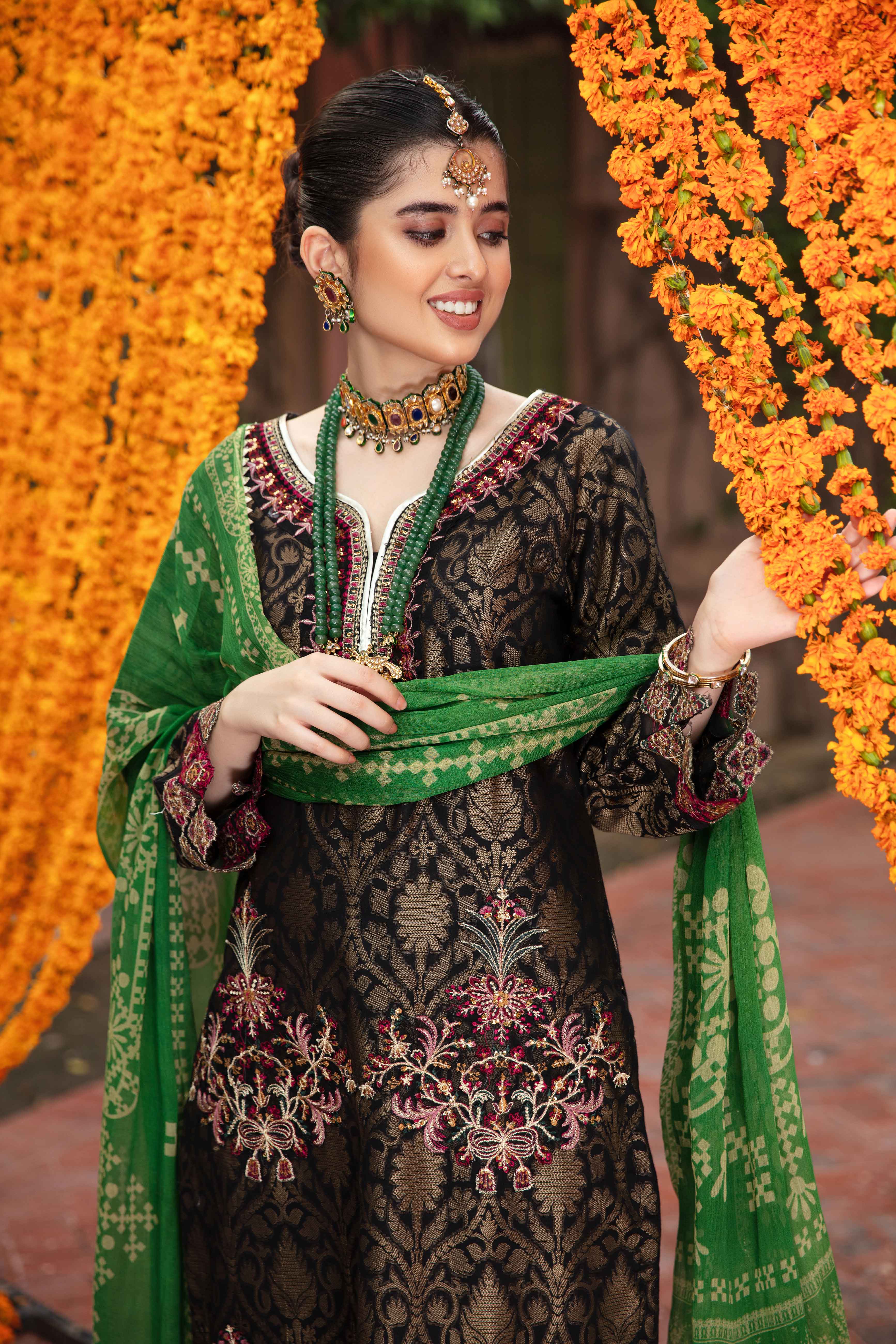 Ivana Ladies Black Jacquard Mummy & Me Outfit 3145 - Desi Posh