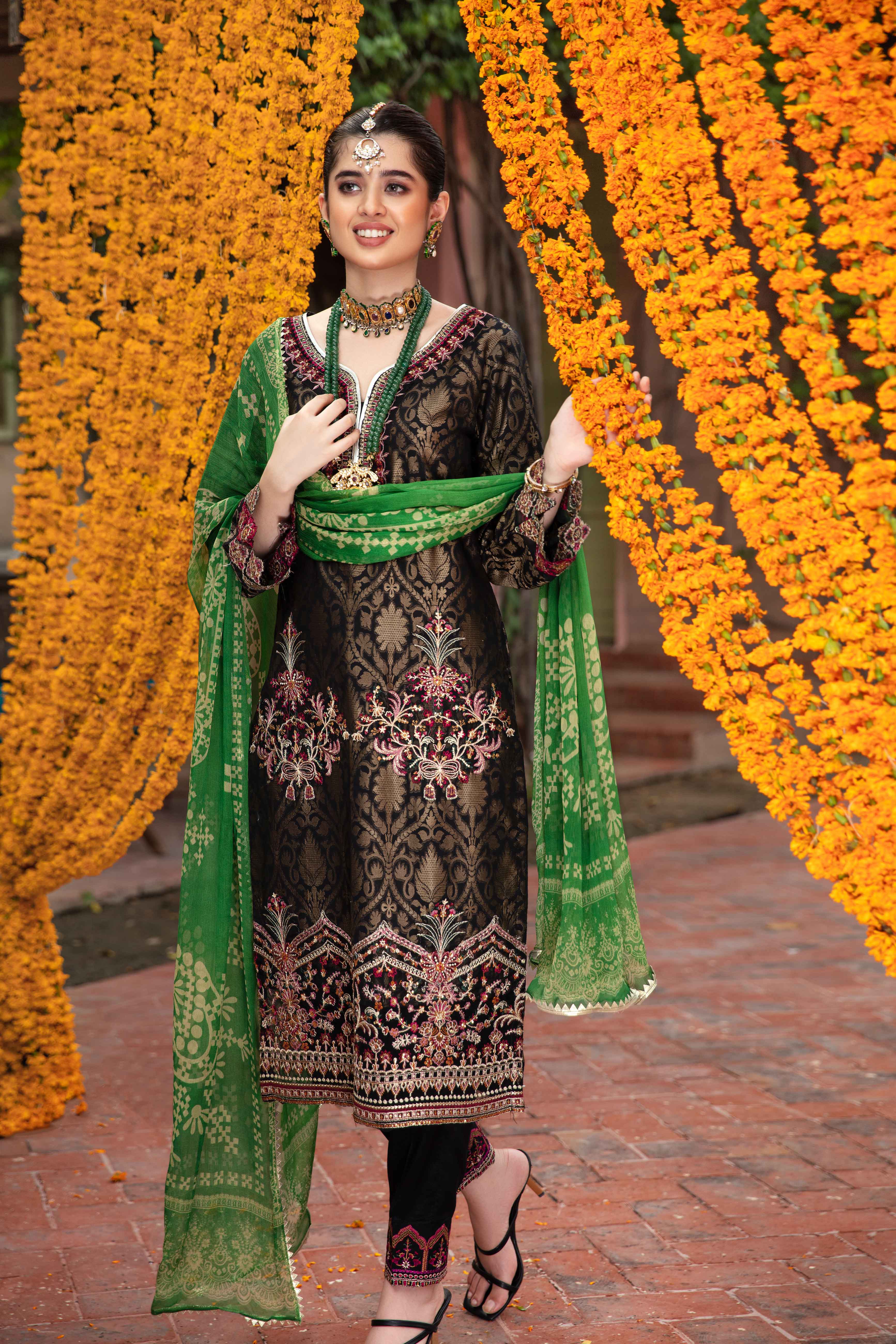 Ivana Ladies Black Jacquard Mummy & Me Outfit 3145 - Desi Posh