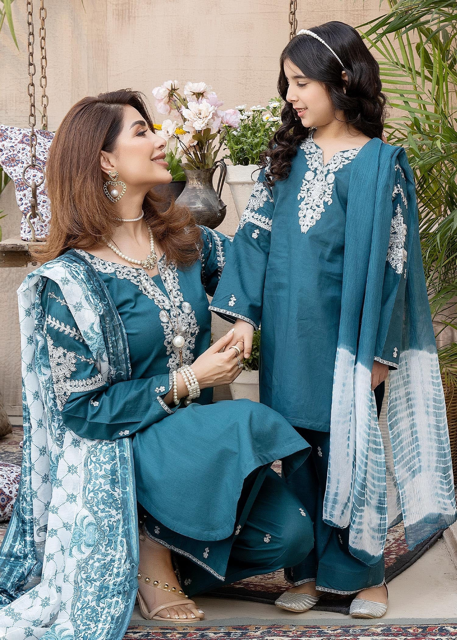 Ally's Mummy & Me Girls Eid Embroidered Outfit AL587K - Desi Posh