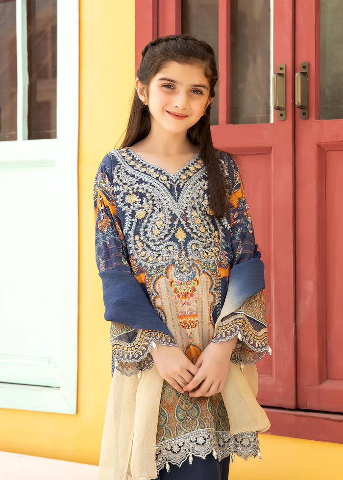 navy blue with embroidery girls suit