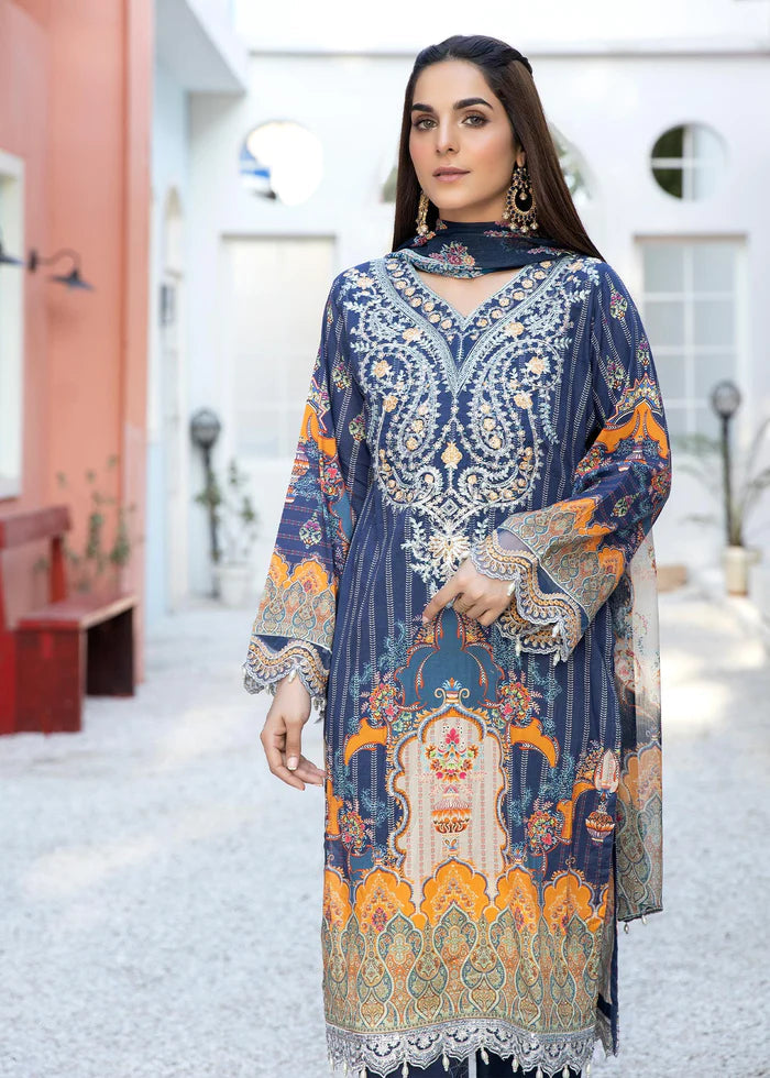 Pakistani navy Readymade Ladies Lawn Suit AL422 DesiP 
