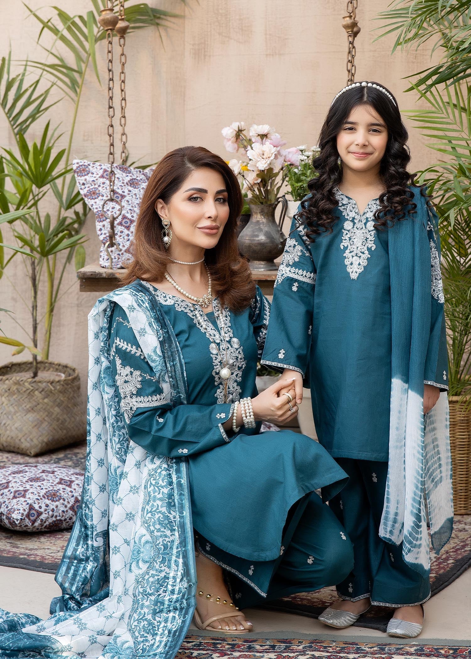 Ally's Mummy & Me Girls Eid Embroidered Outfit AL587K - Desi Posh
