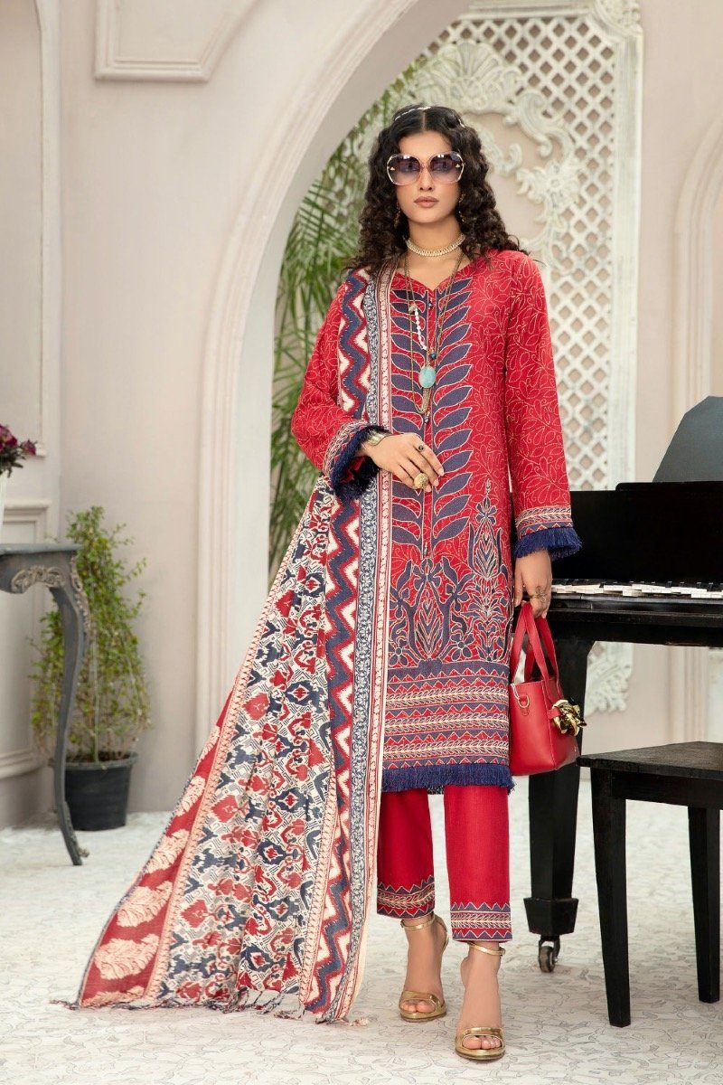 Anaya by Simrans Embroidered Casual Khaddar Red Suit