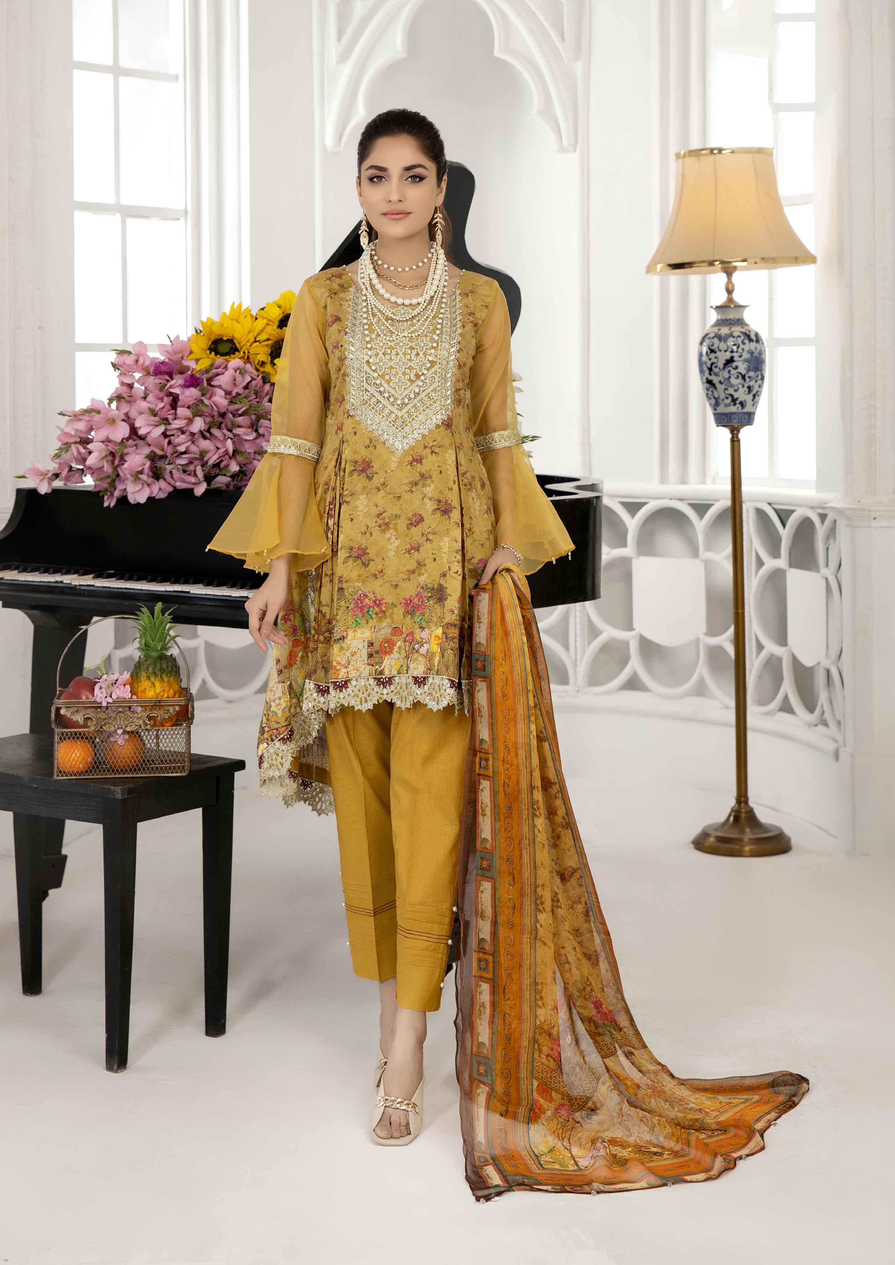 Arzoo Digital Print Frock Outfit with Embroidered Trousers SL12