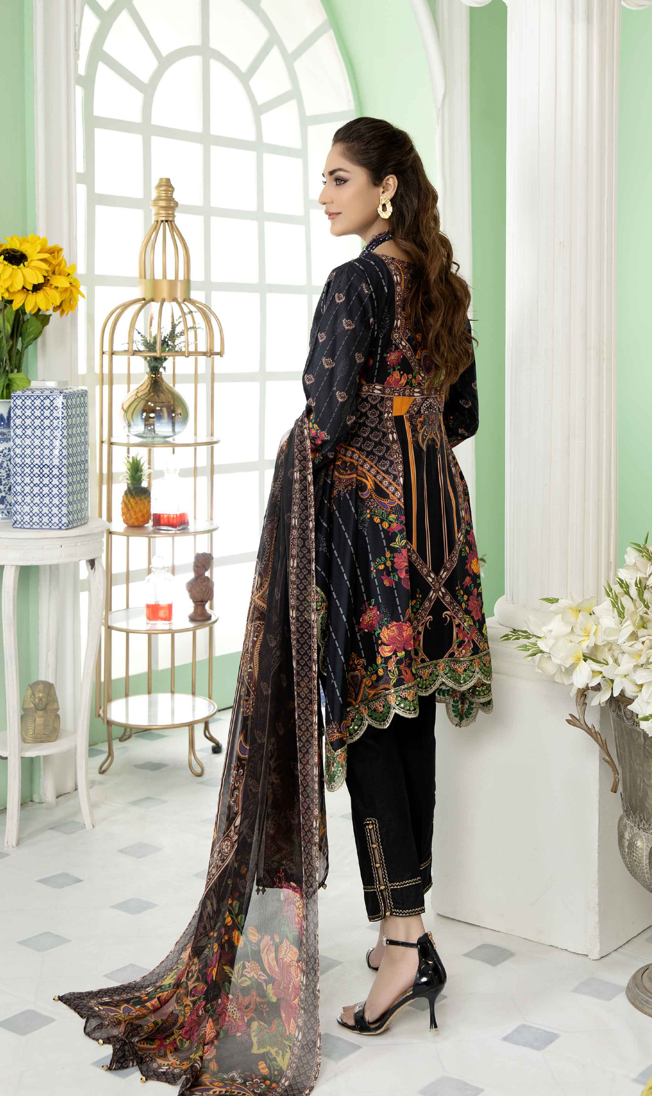 Arzoo Digital Print Frock Outfit with Embroidered Trousers SL19 DesiP