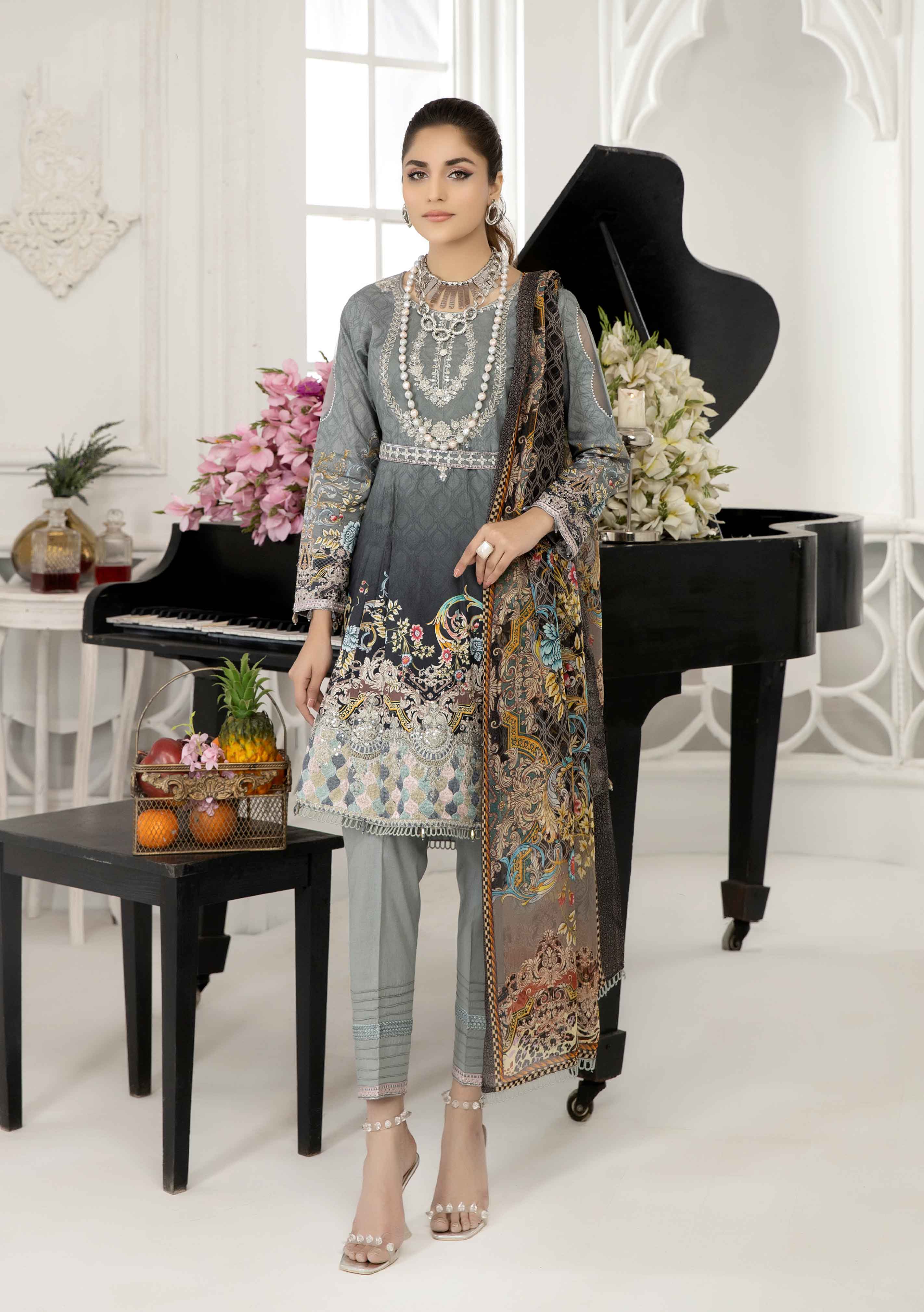 Arzoo Digital Print Frock Outfit with Embroidered Trousers SL20