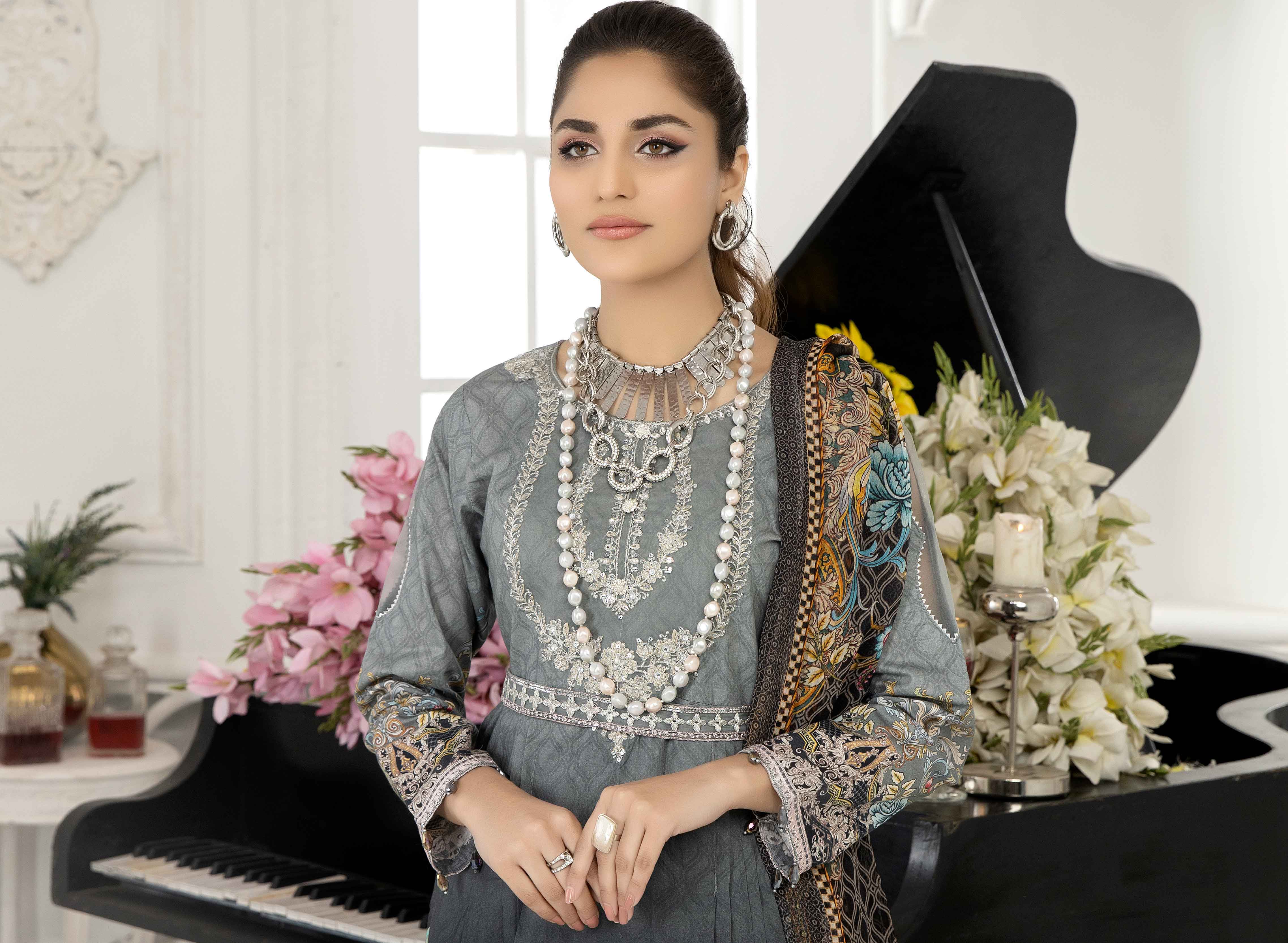 Arzoo Digital Print Frock Outfit with Embroidered Trousers SL20 DesiP