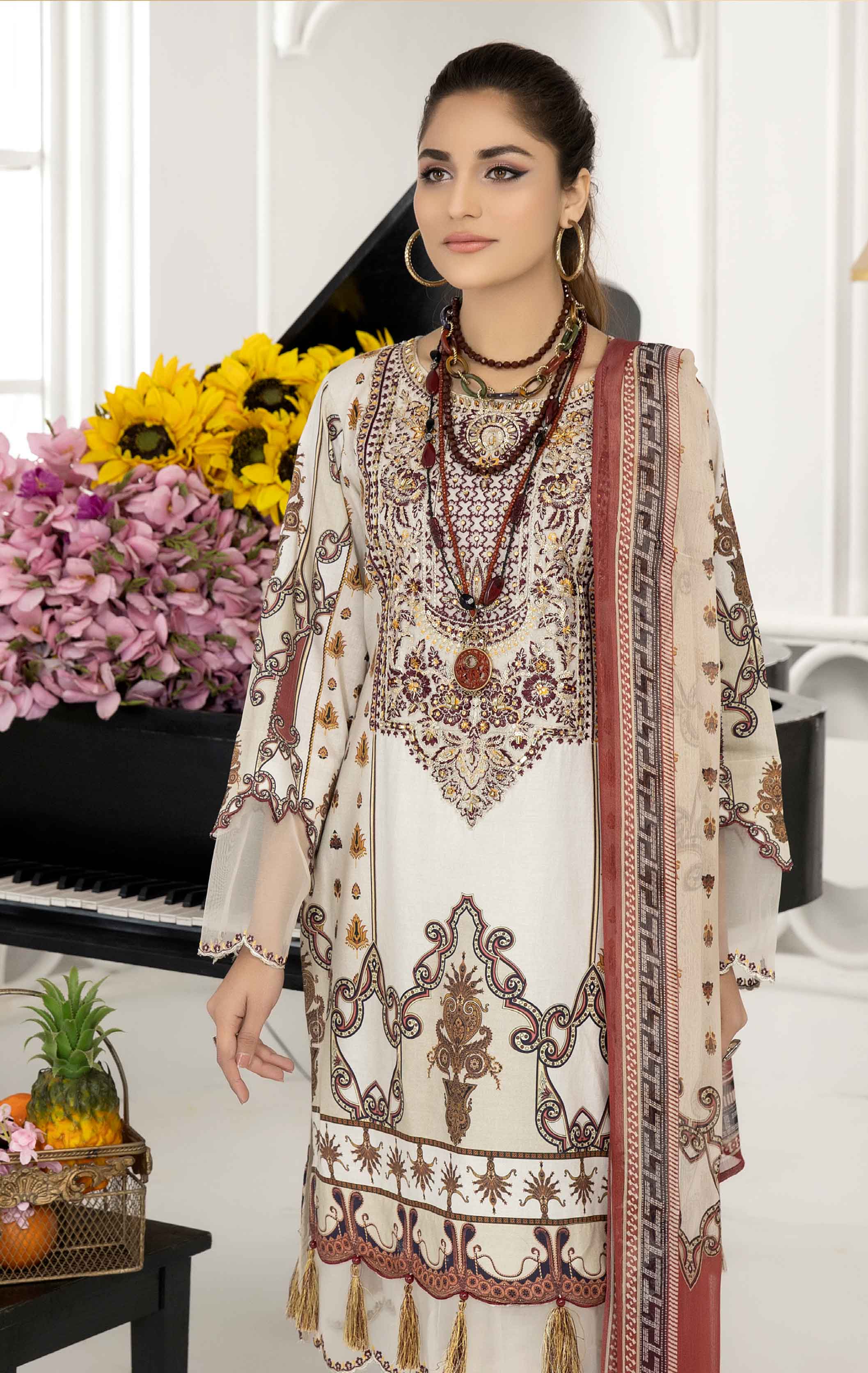 Arzoo Digital Print Outfit with Embroidered Trousers SL18 DesiP