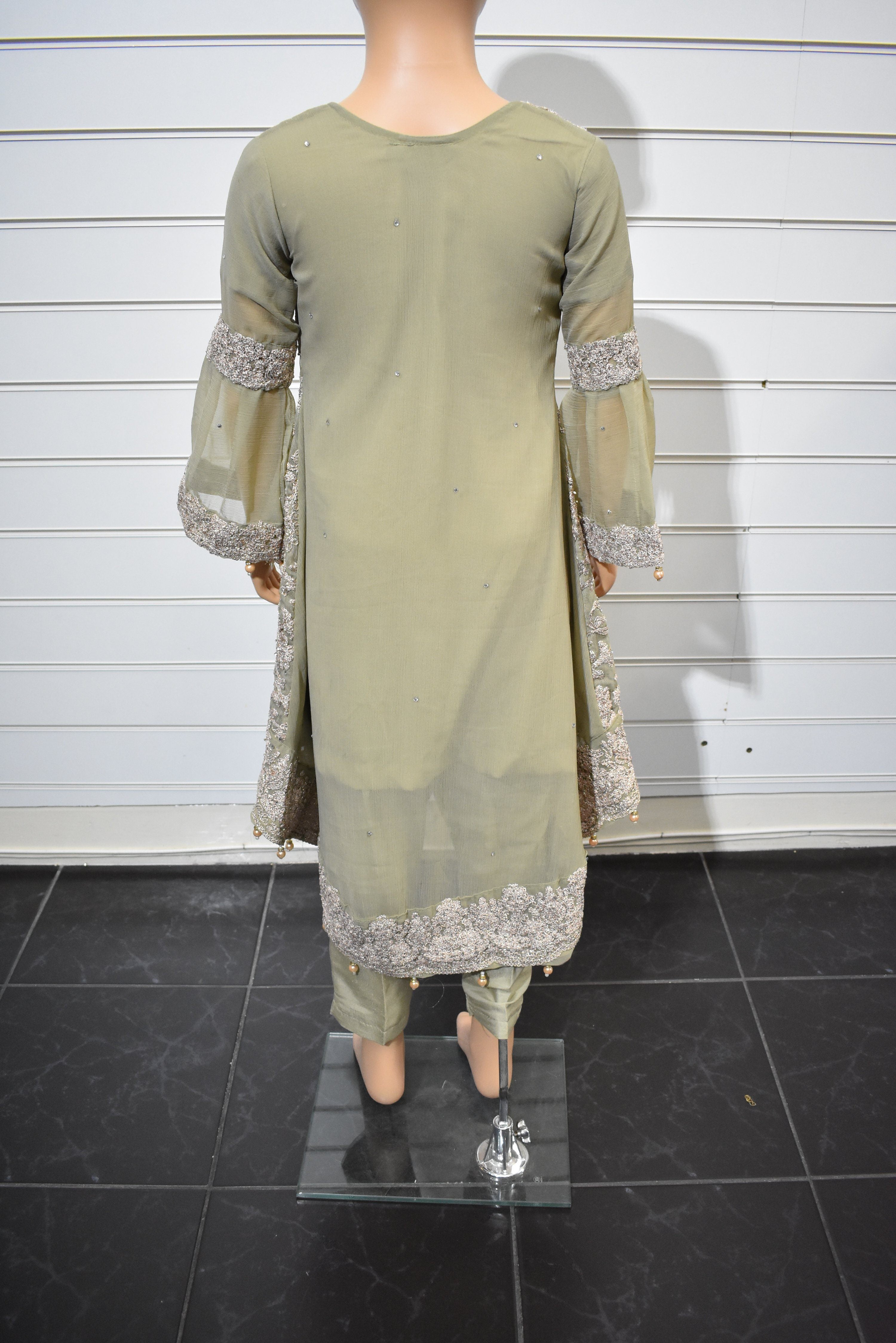 Asim Jofa Inspired Chifon Jacket Style Kids Wedding Light Green Outfit DesiP 