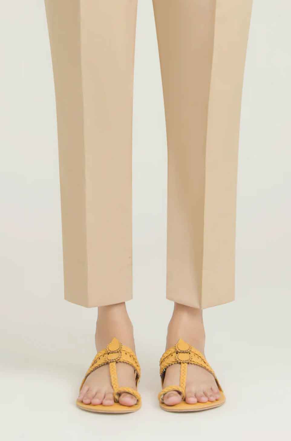 Ethnic Beige Straight Fit Trousers - Desi Posh