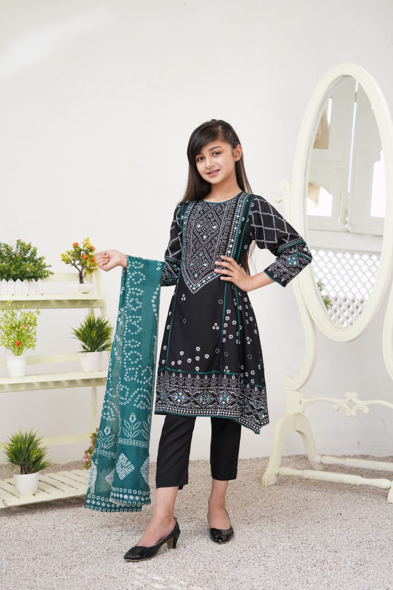 Black Kids Mummy & Me Sindhi Mirror Outfit