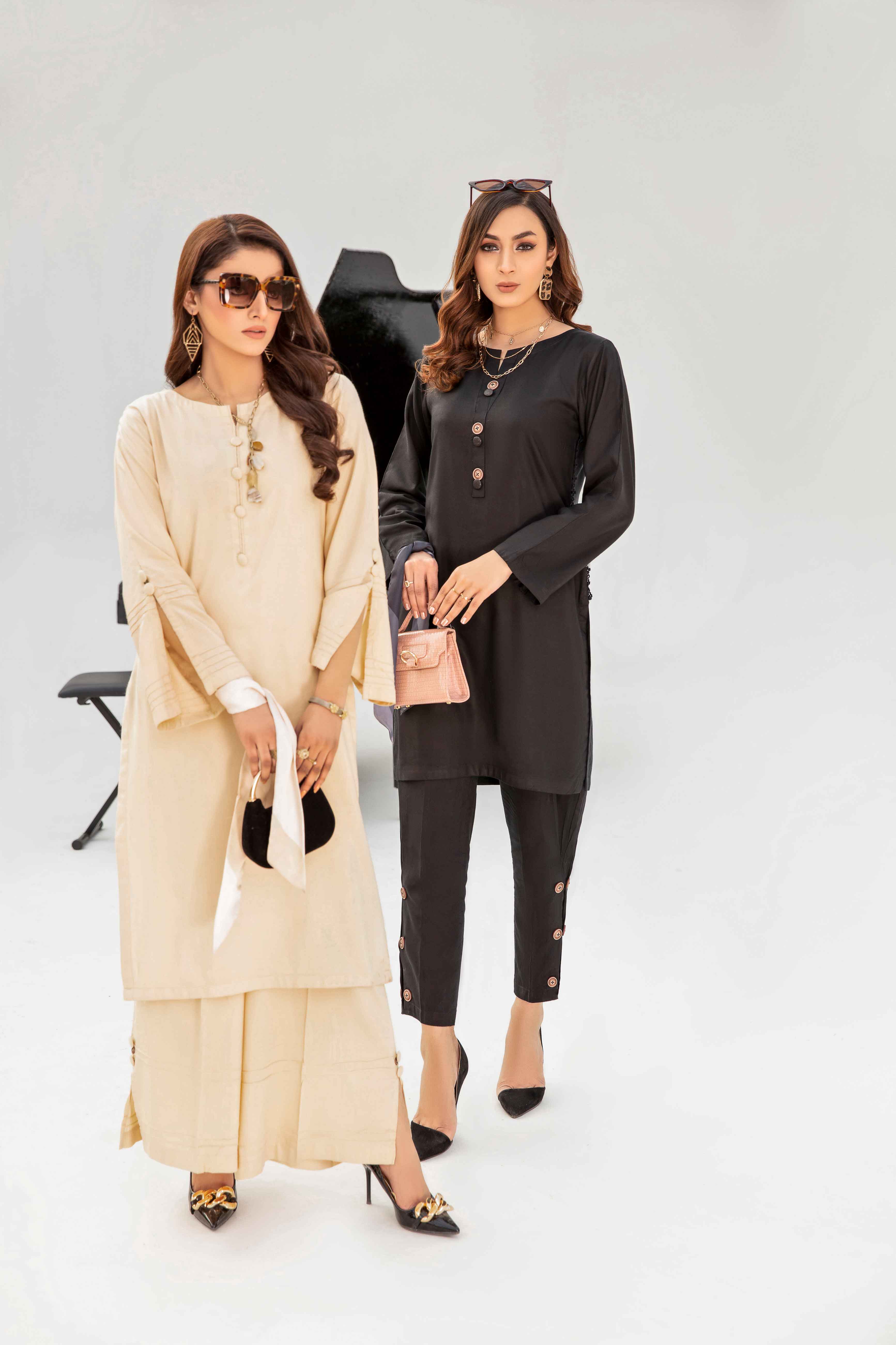 Spring Linen 3 Piece Co-ord Set in Cream With Neck tie Scarf - Desi Posh