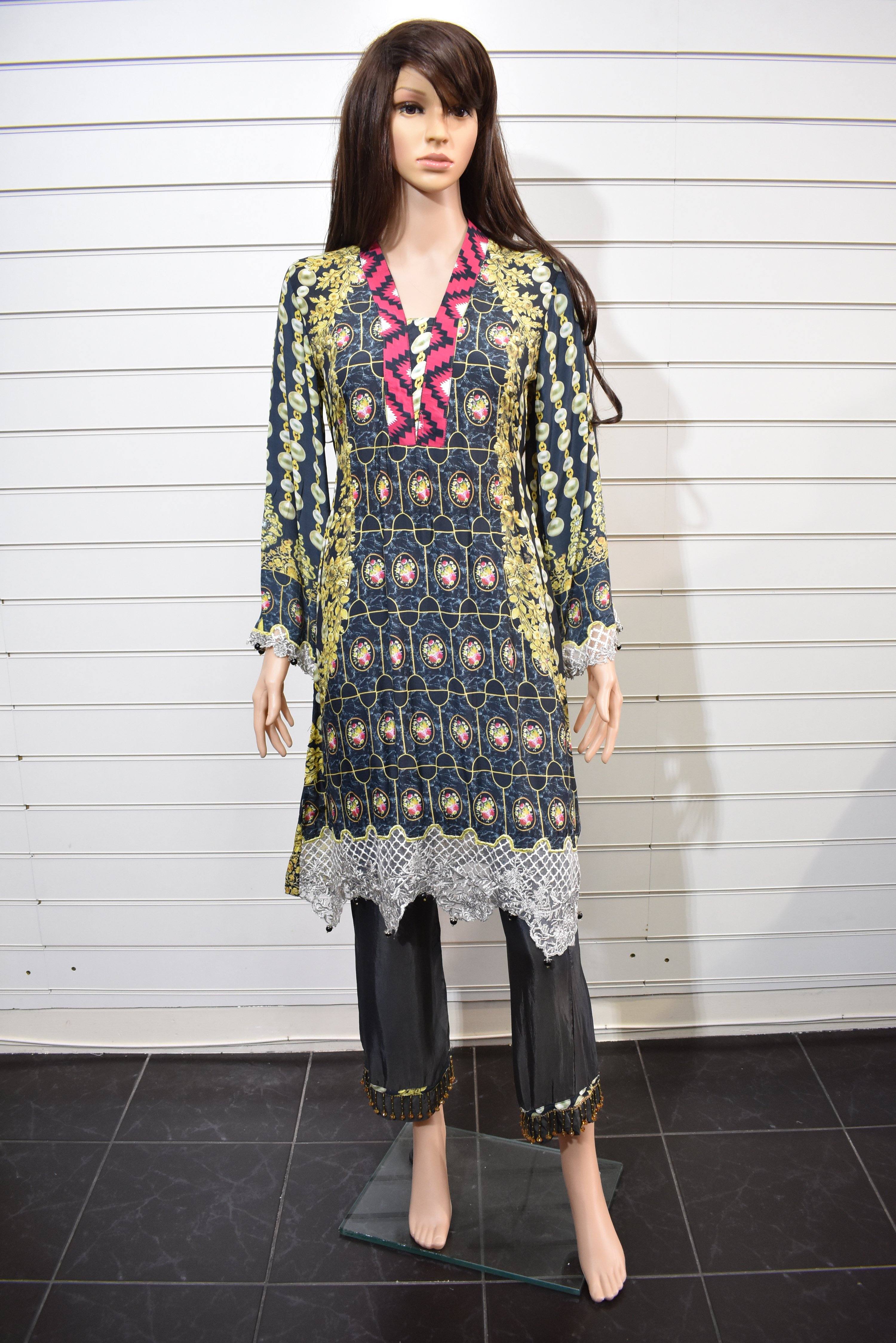 Chamois Silk Digital Print Outfit with Stunning Waist Belt - Desi Posh