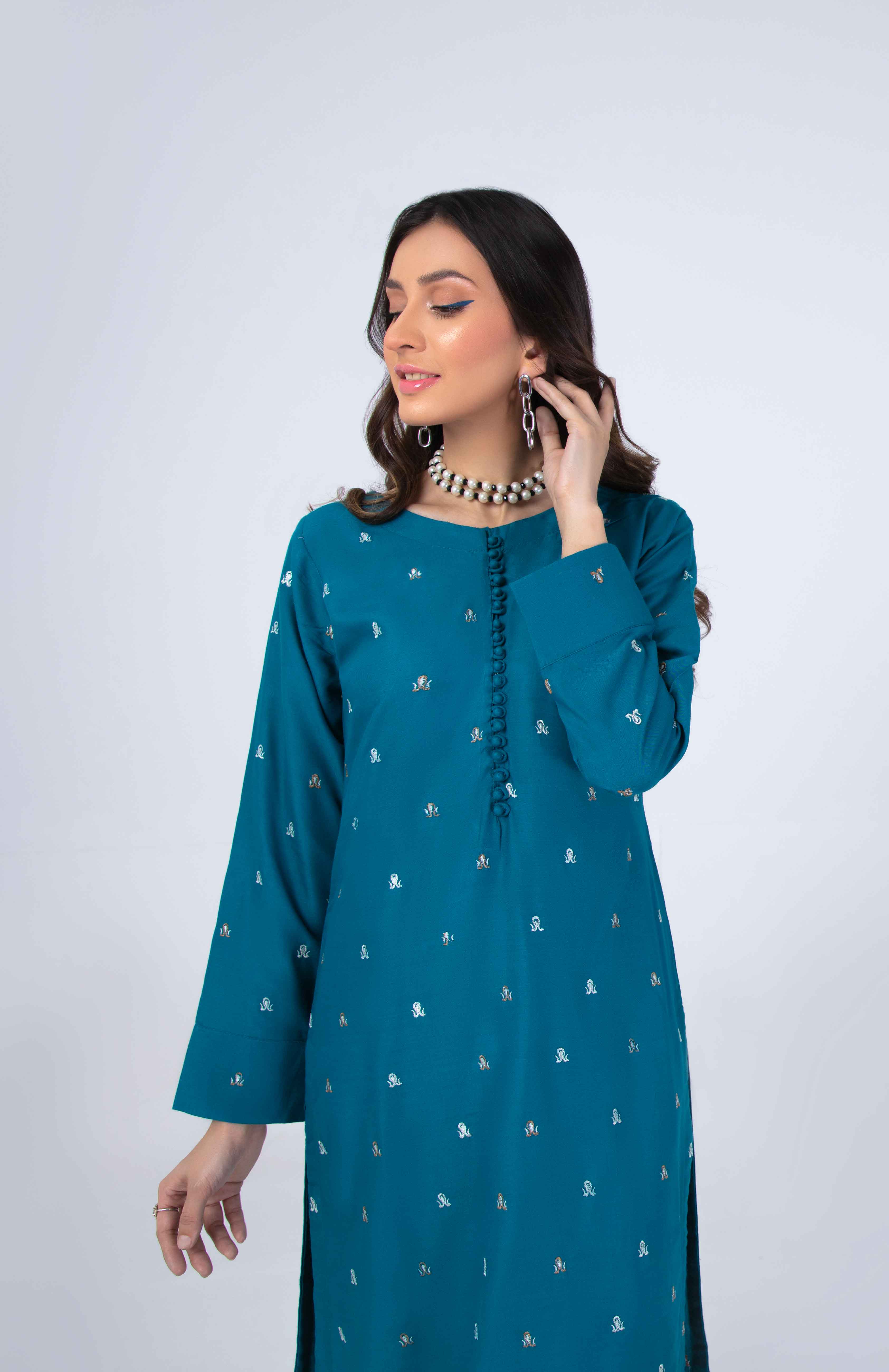 Stunning Embroidered 2 Piece Co-ord Set in Teal 855 - Desi Posh