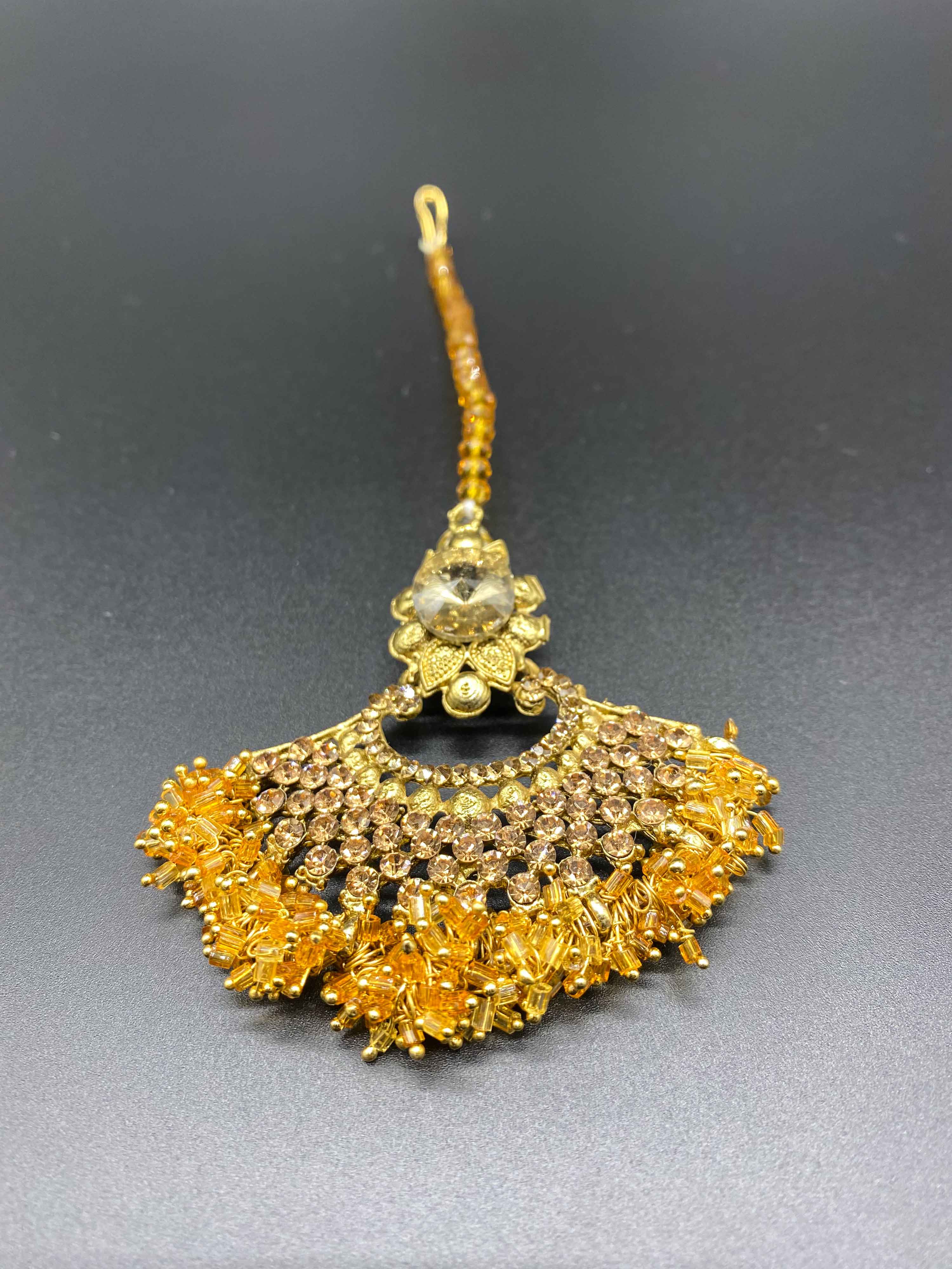 Crystal Haar Indian Necklace set with Tikka and Earrings Gold - Desi Posh