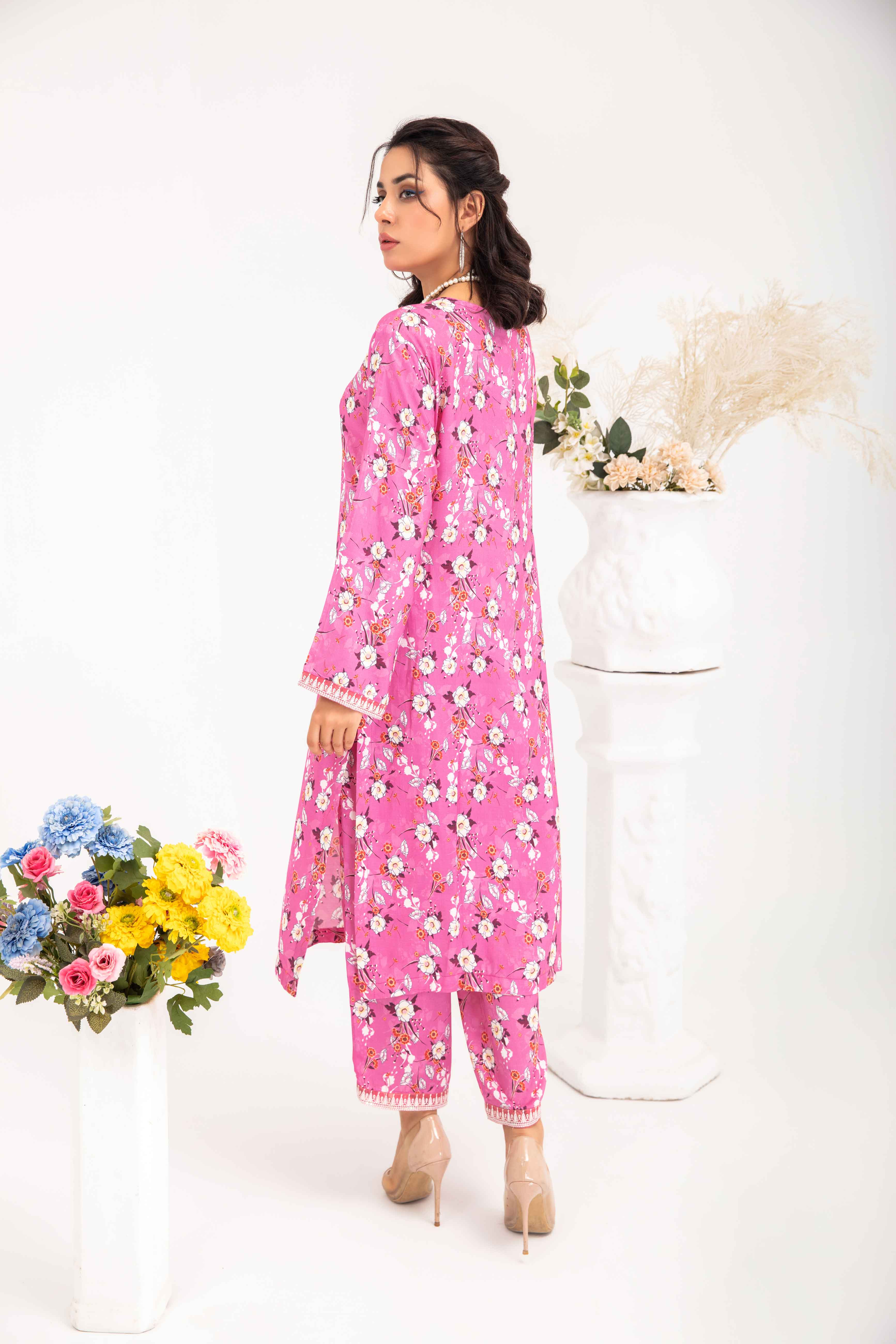 Desi Posh Floral Print on Print Linen Suit MAL01 DesiP 